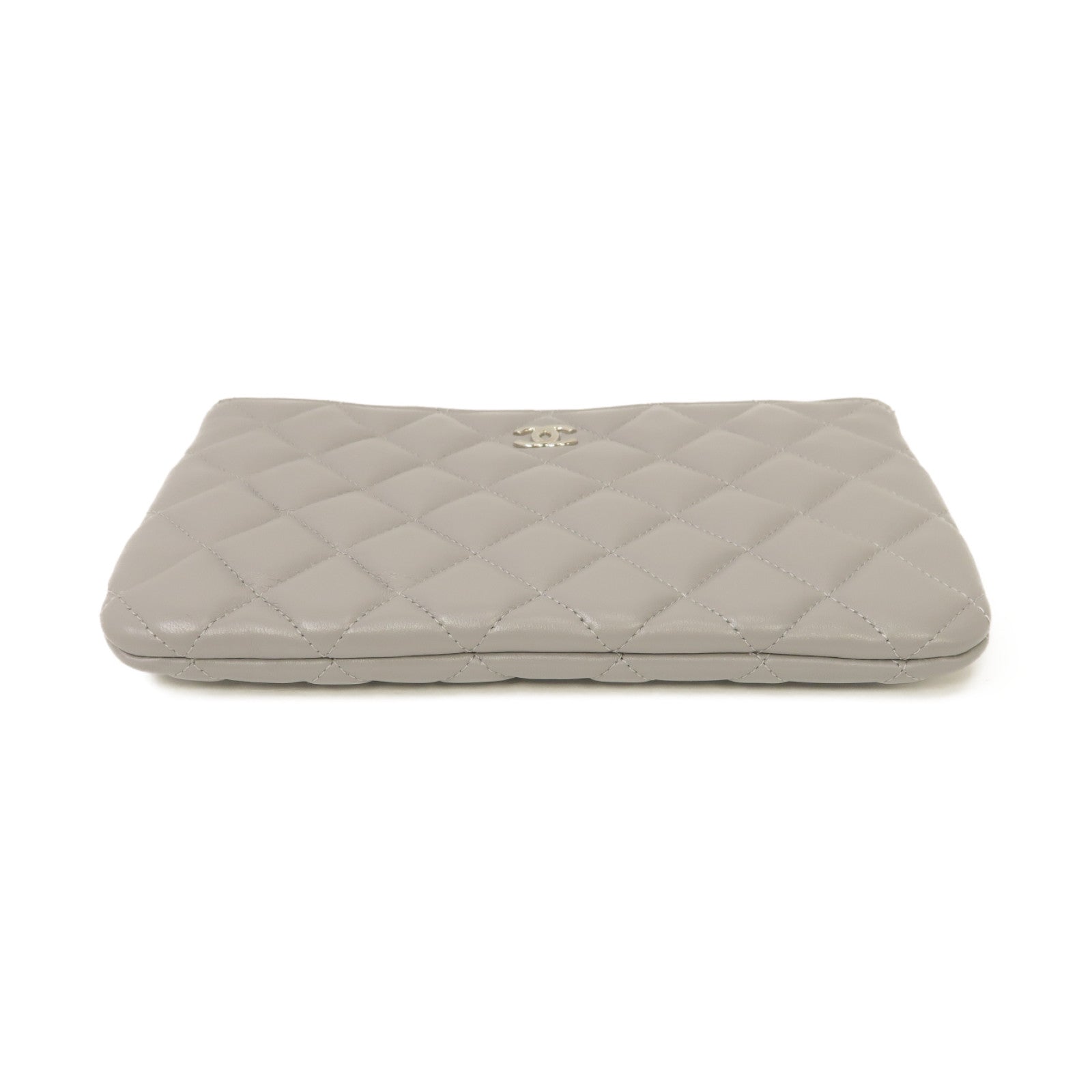CHANEL 菱格羊皮皮革Clutch Bag銀扣手拿包灰色