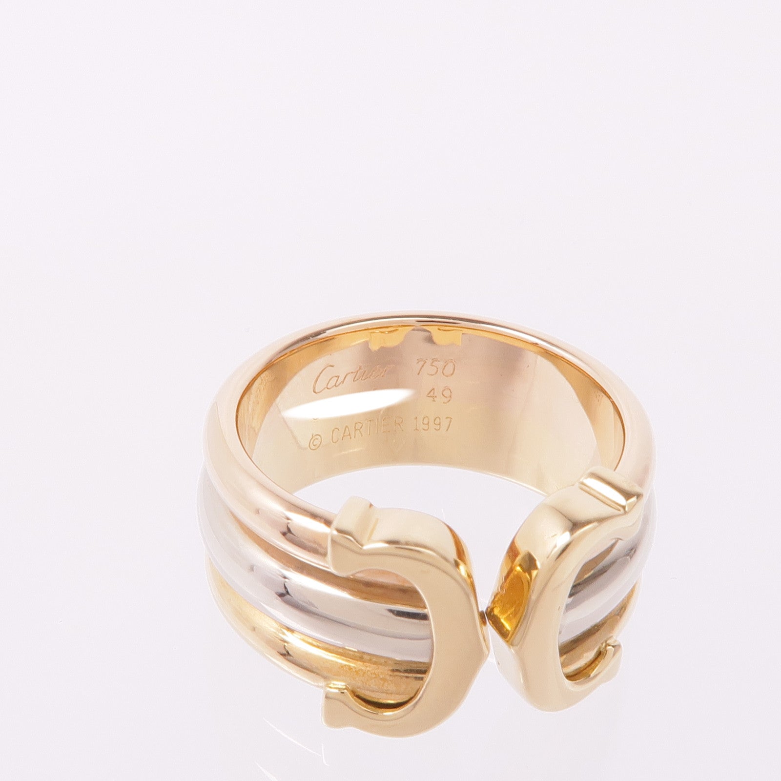 CARTIER 18K黃金/白金/玫瑰金Trinity Double C戒指Cartier#49/US#5