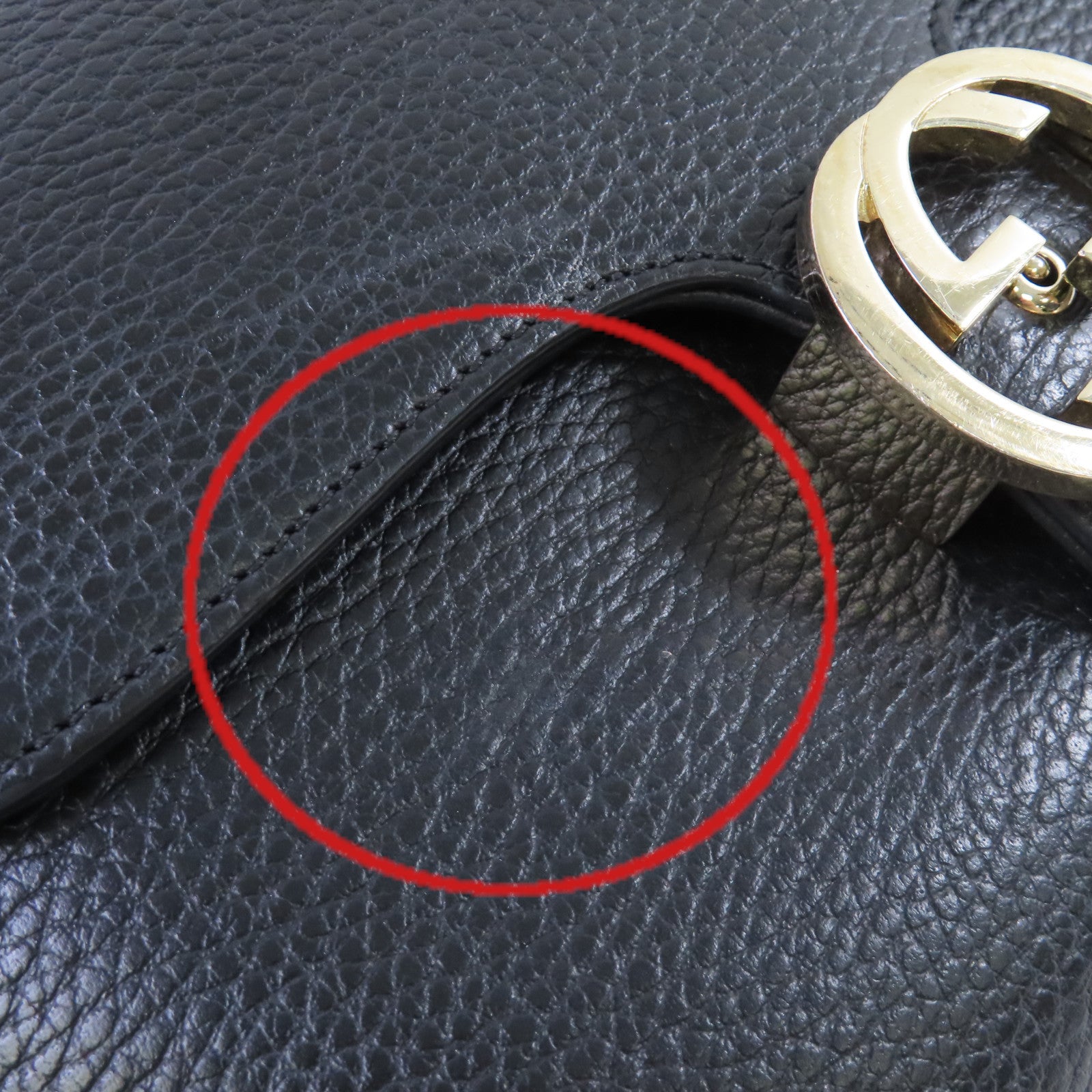 GUCCI 牛皮皮革Interlocking G Shoulder Bag金扣手挽肩背兩用袋黑色