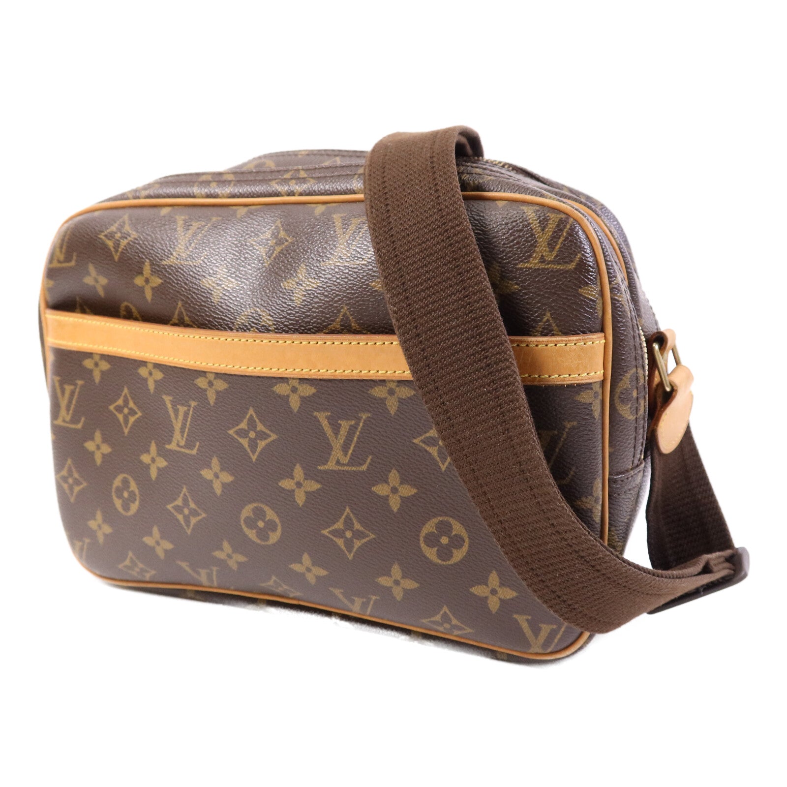 LOUIS VUITTON Monogram Reporter PM金扣肩背袋棕色