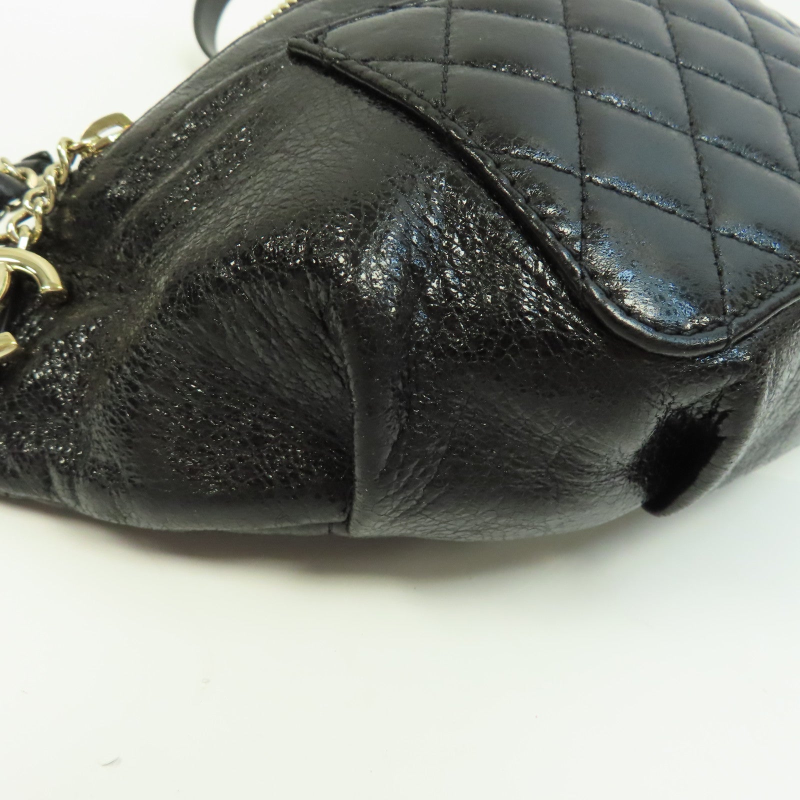CHANEL 菱格牛皮皮革Waist Bag金扣鏈帶肩背袋黑色