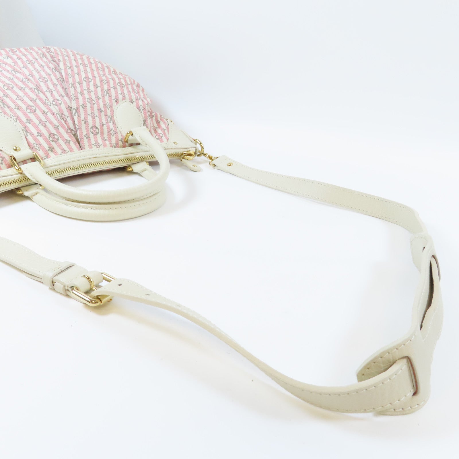 LOUIS VUITTON Monogram Mini Lin Canvas Marina PM金扣肩背袋粉紅色