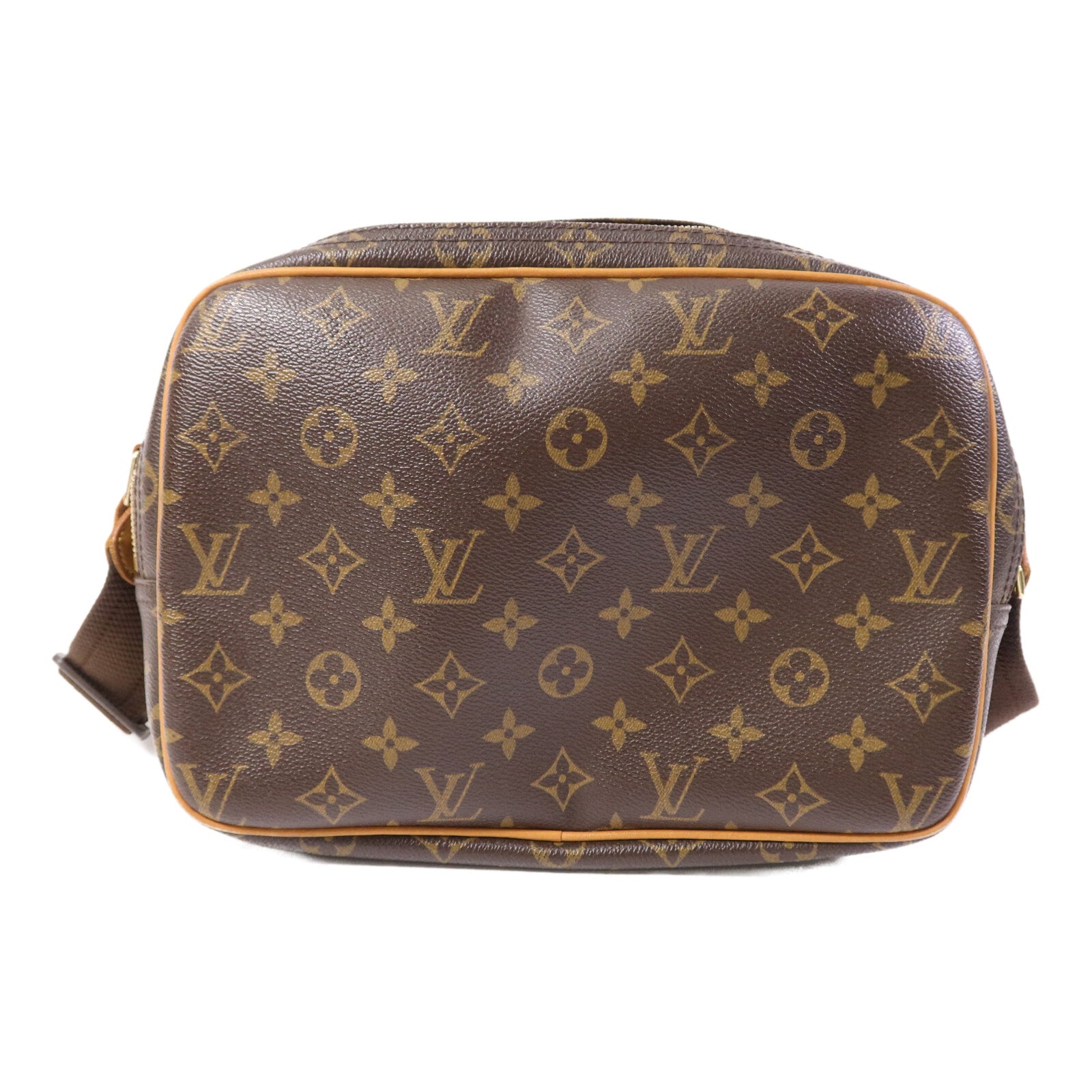 LOUIS VUITTON Monogram Reporter PM金扣肩背袋棕色