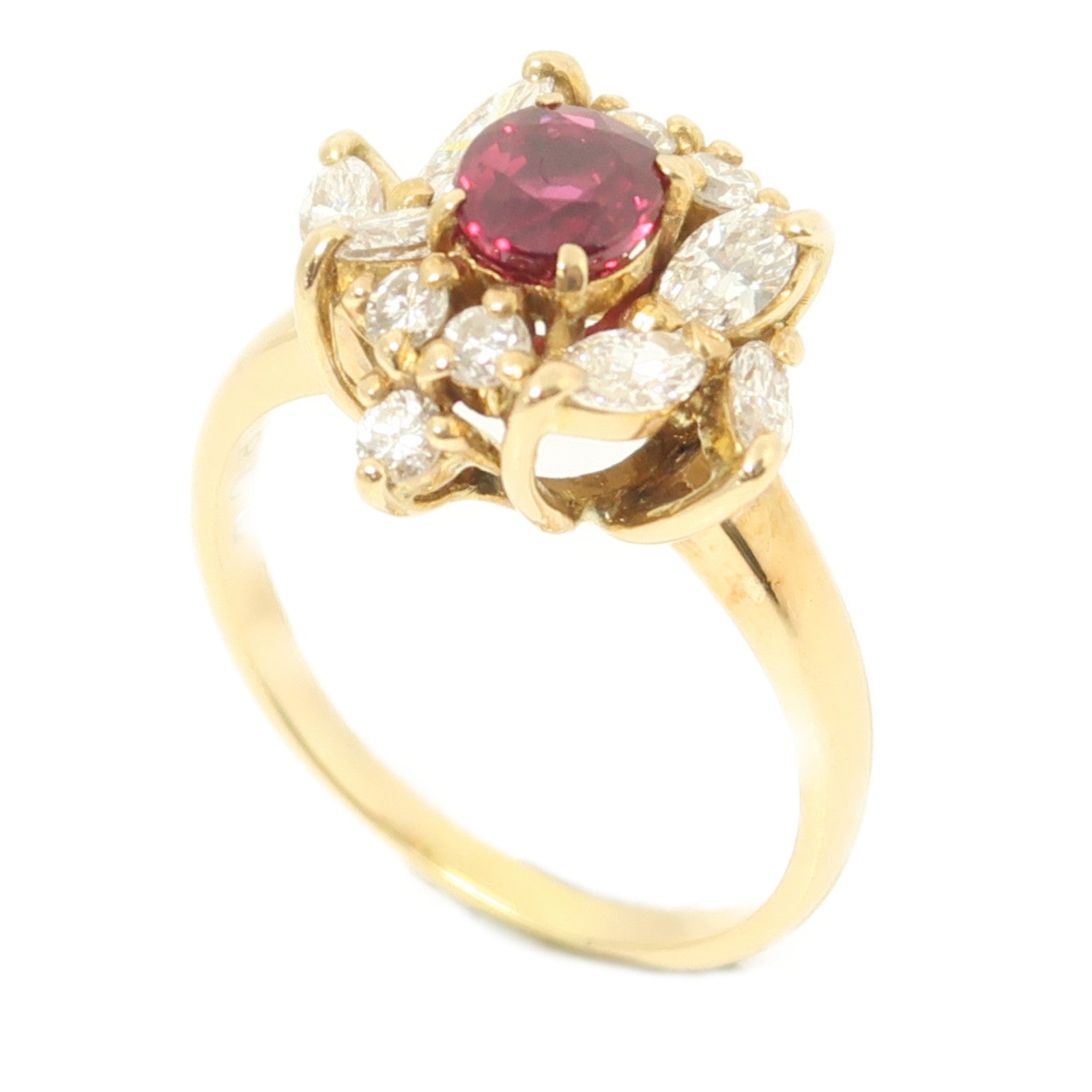 JEWELRY 18K黃金Ring 0.84ct紅寶石/0.8ct鑽石戒指銀色US#5.75