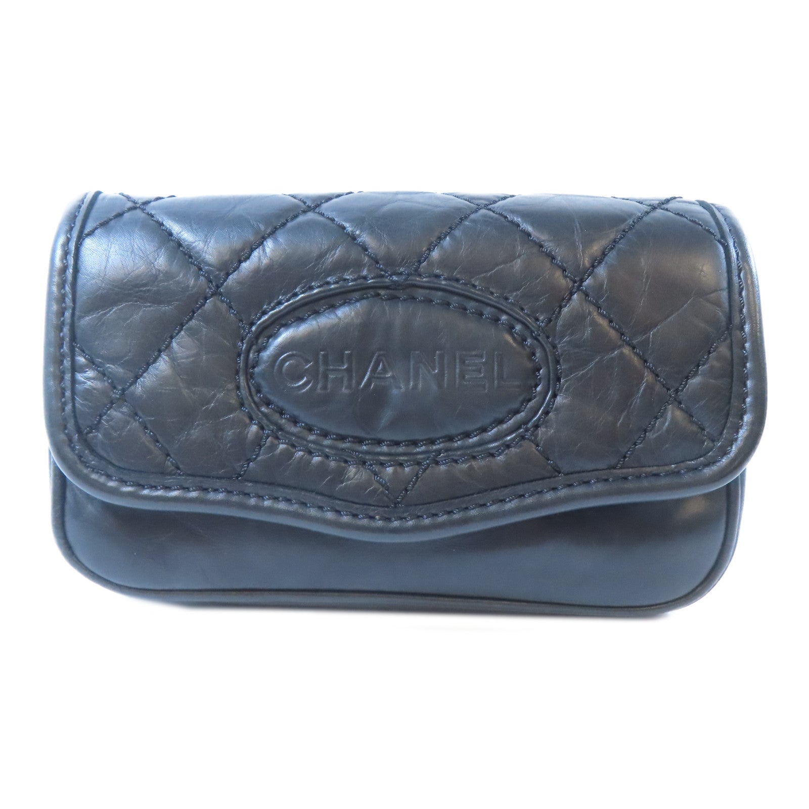 CHANEL 【激減優惠】菱格牛皮皮革Waist Bag銀扣腰包黑色