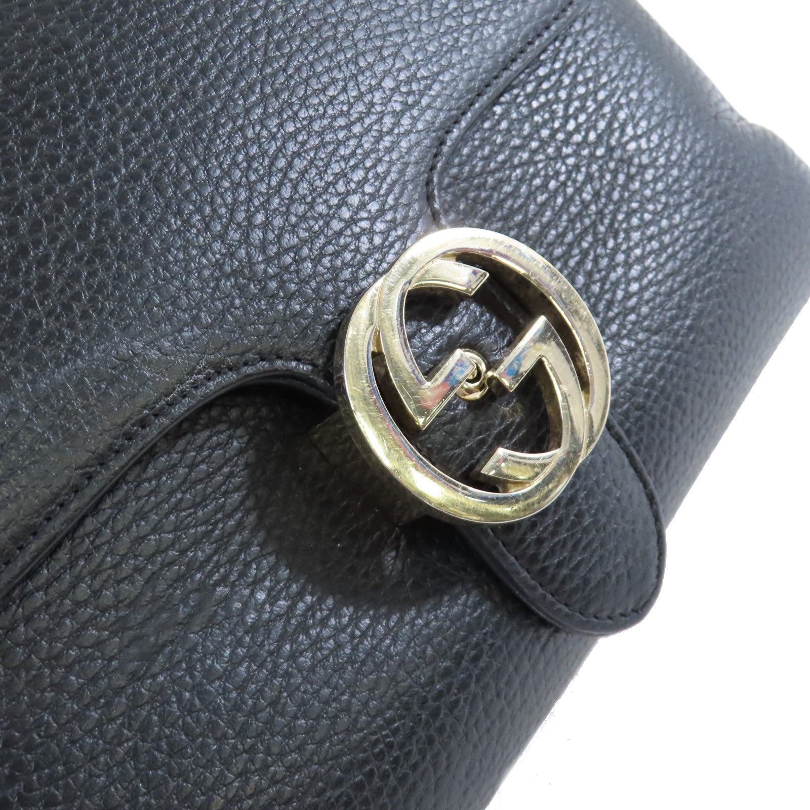 GUCCI 牛皮皮革Interlocking G Shoulder Bag金扣手挽肩背兩用袋黑色