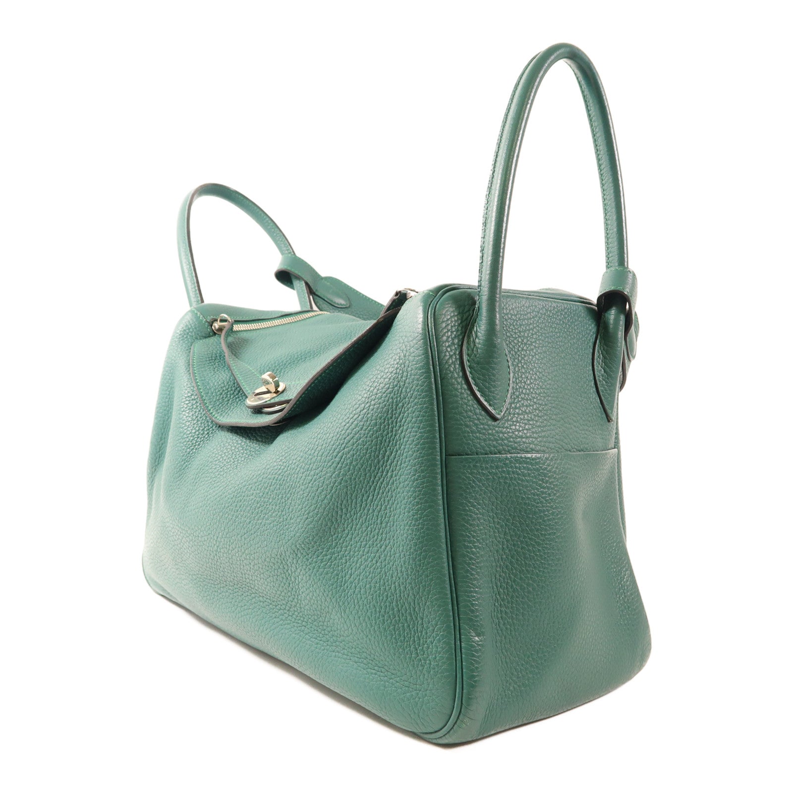 HERMES Clemence皮革Lindy 34銀扣手挽肩背兩用袋Menthe