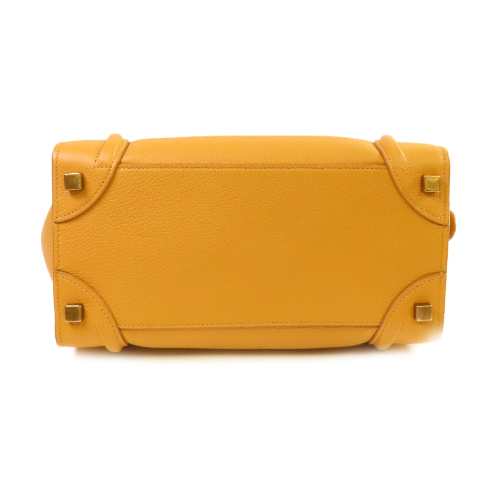 CELINE 牛皮皮革Micro Luggage Handbag金扣手挽袋芥末色