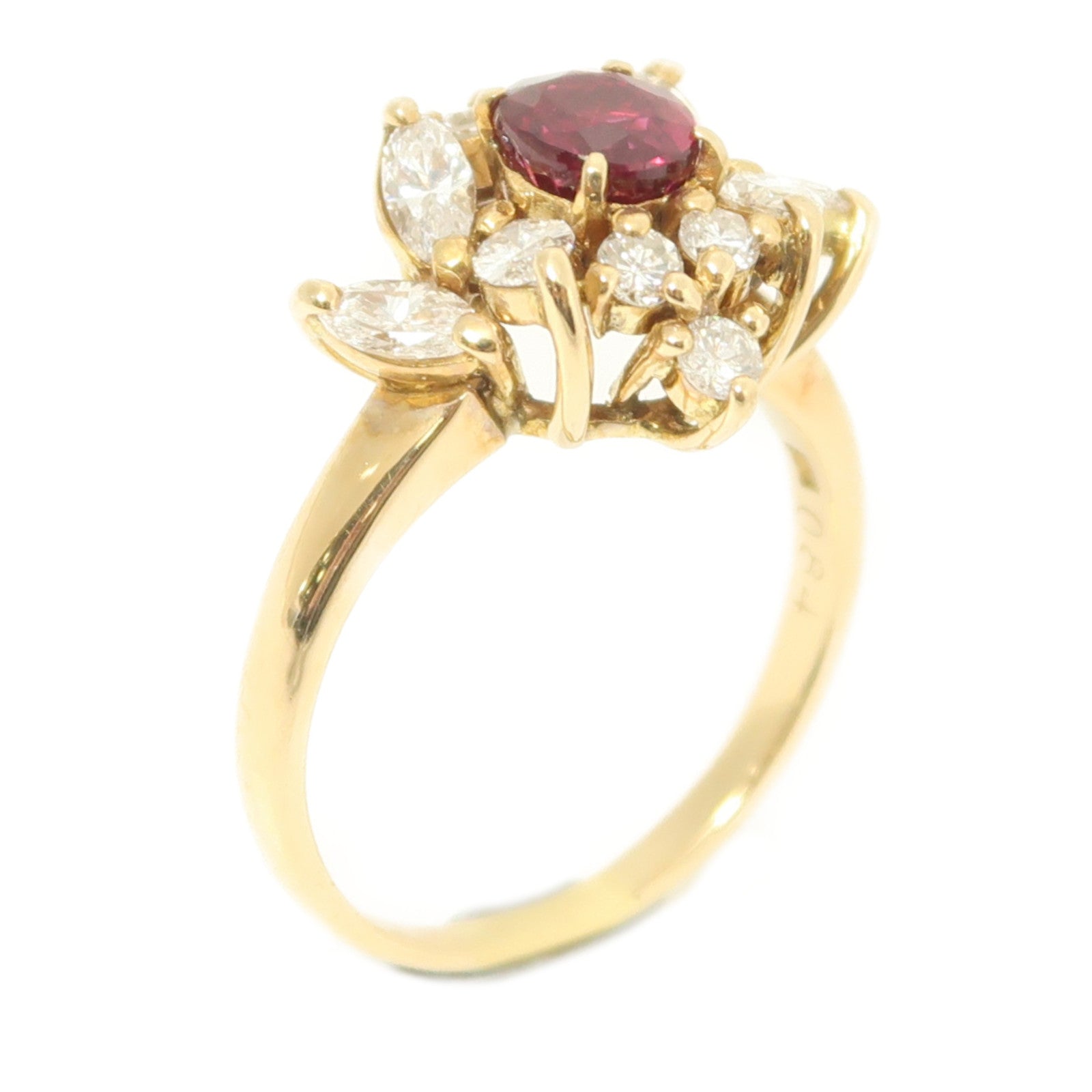 JEWELRY 18K黃金Ring 0.84ct紅寶石/0.8ct鑽石戒指銀色US#5.75