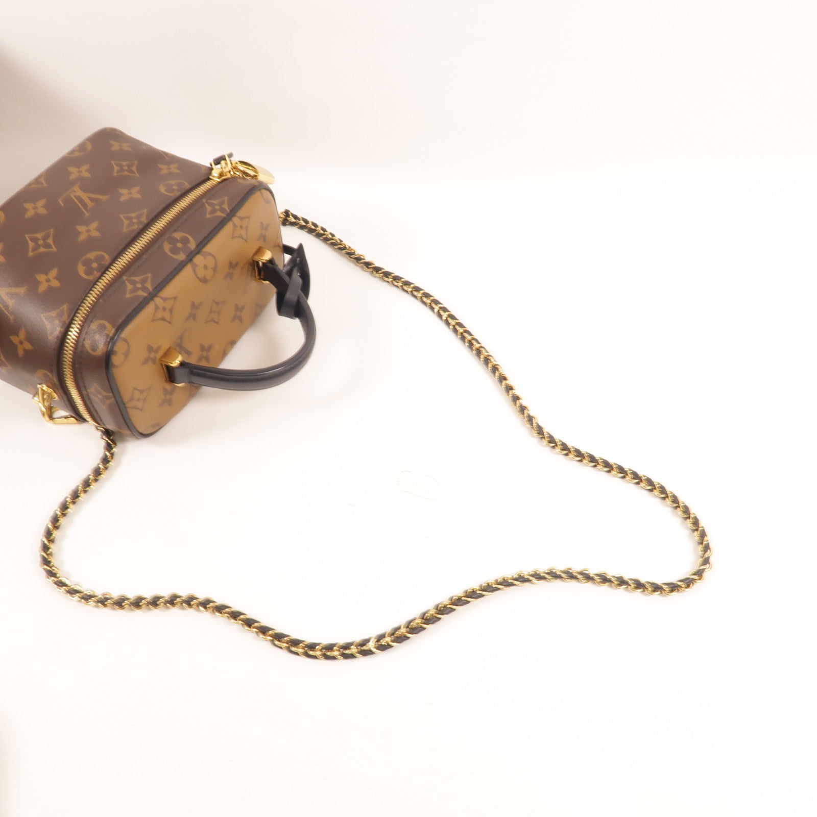 LOUIS VUITTON Monogram Reverse Vanity PM金扣手挽肩背兩用袋棕色