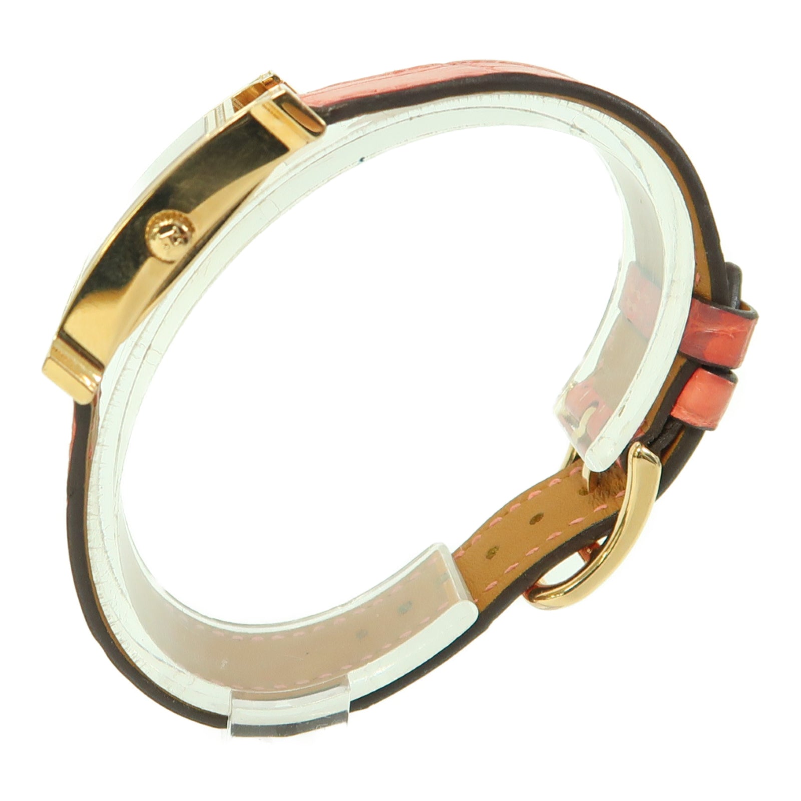 HERMES Heure H Alligator鱷魚皮革/18K玫瑰金/鑽石手錶石英機芯白色