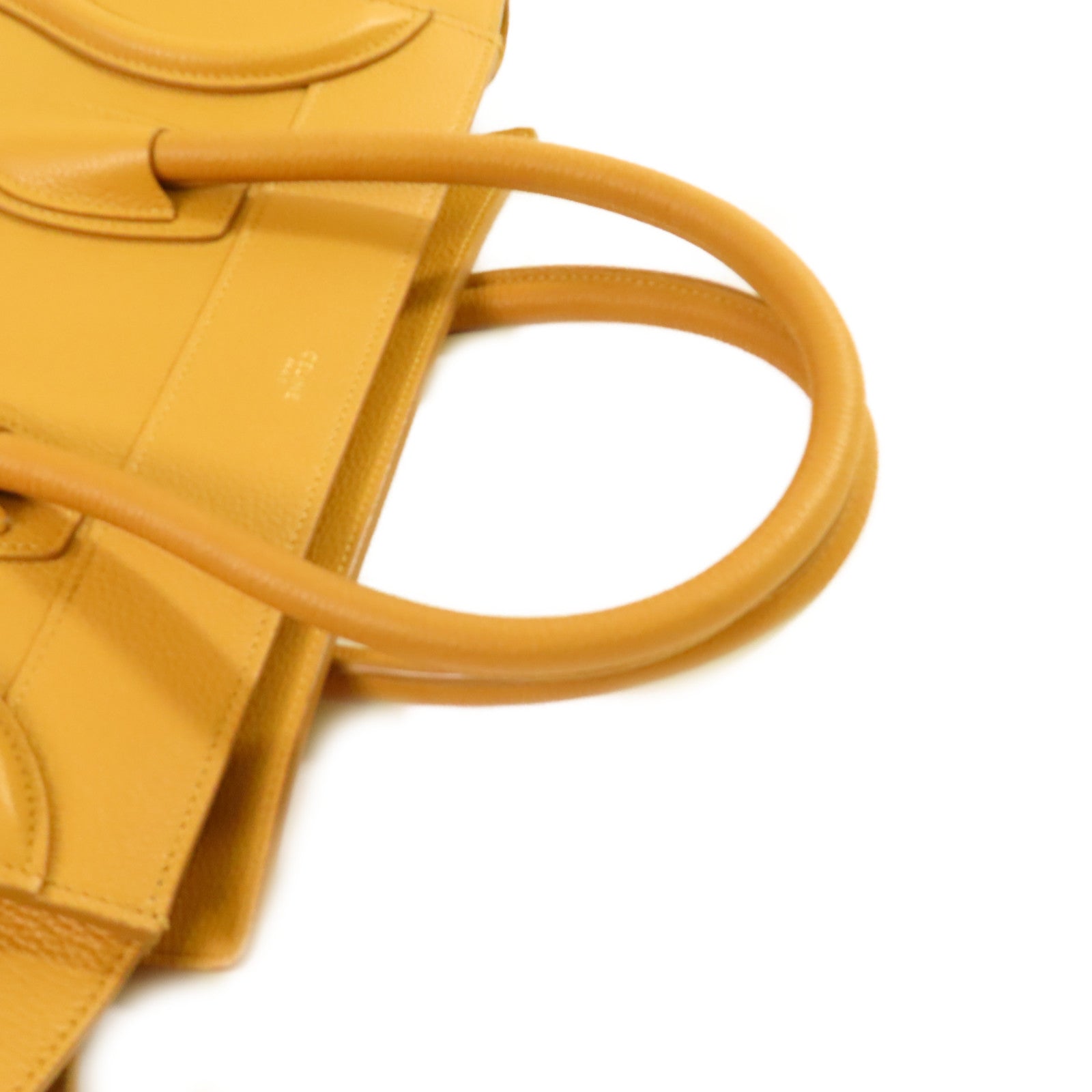 CELINE 牛皮皮革Micro Luggage Handbag金扣手挽袋芥末色