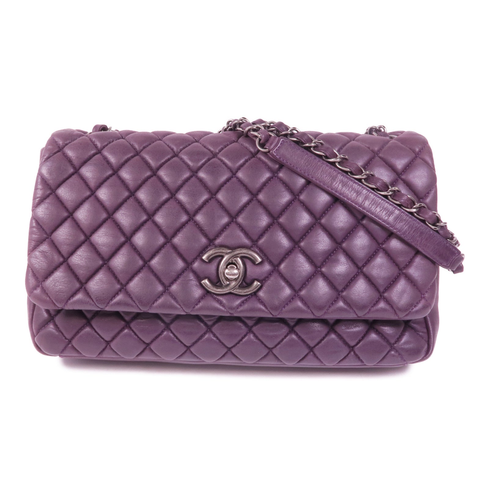 CHANEL 牛皮皮革Chain Shoulder銀扣鏈帶肩背袋