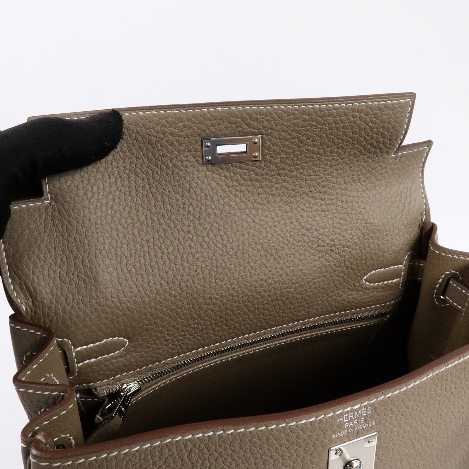 HERMES Togo皮革Kelly 25手挽肩背兩用袋Etoupe
