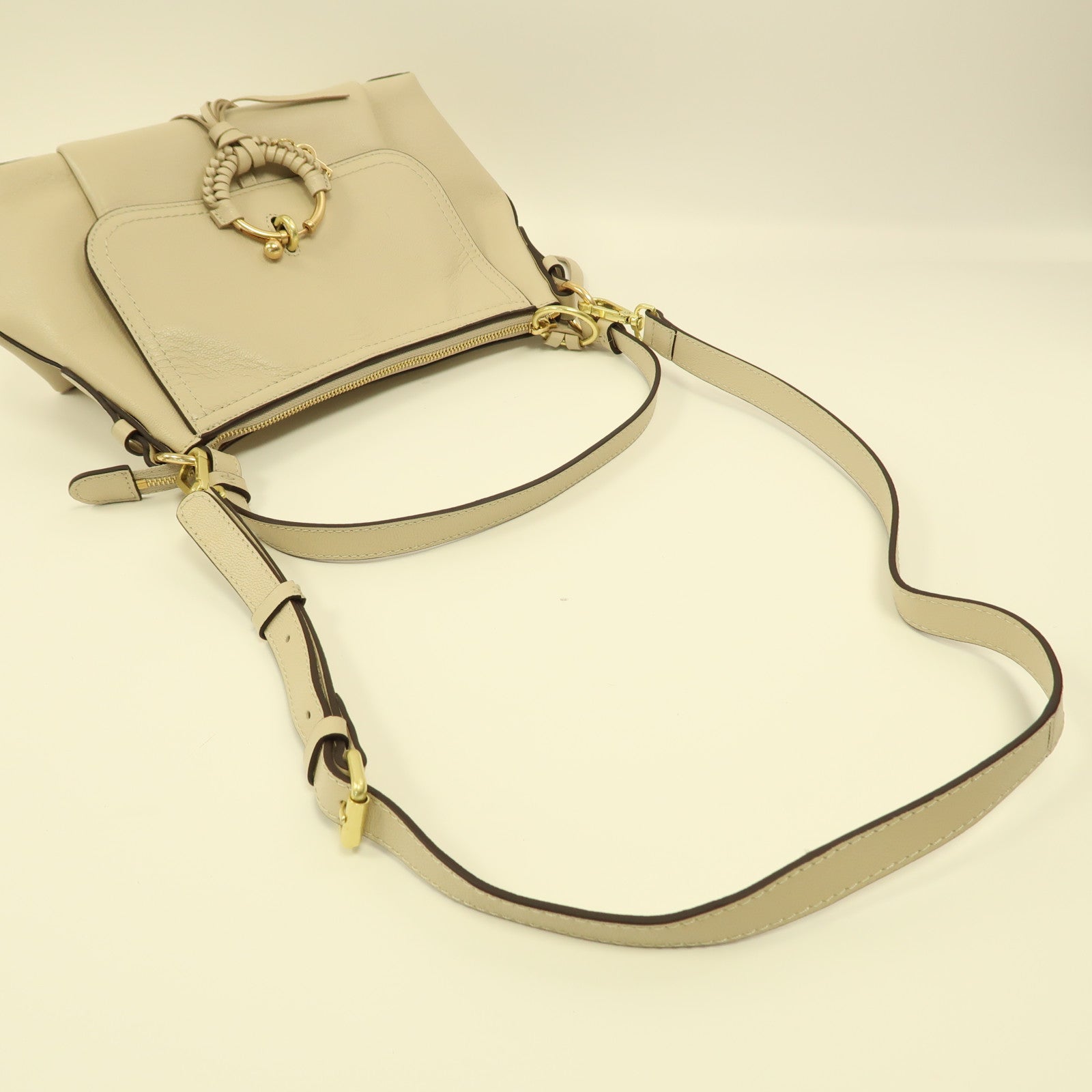SEE BY CHLOE 牛皮皮革Shoulder Bag金扣手挽肩背兩用袋米色