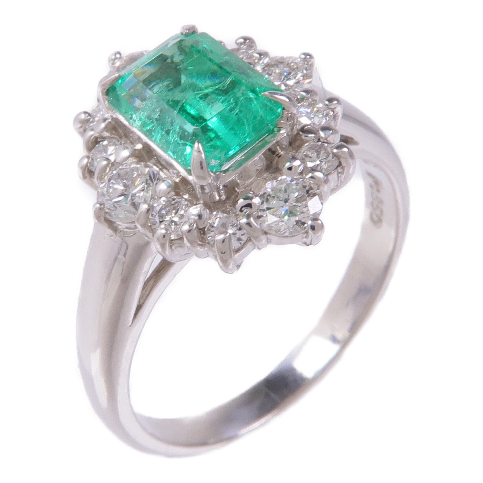 JEWELRY PT850鉑金Emerald/Diamond Ring綠寶石/鑽石戒指US#6.25