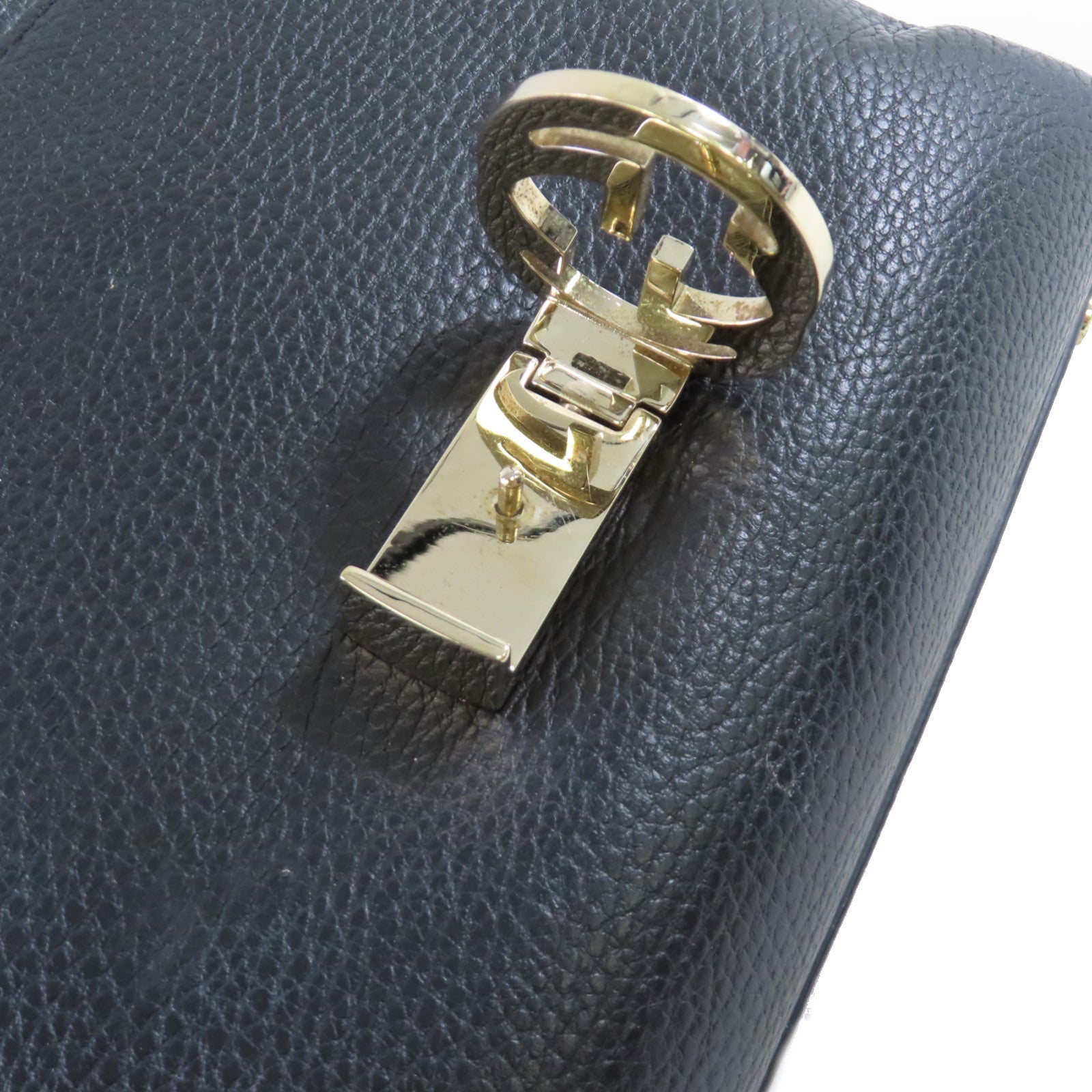 GUCCI 牛皮皮革Interlocking G Shoulder Bag金扣手挽肩背兩用袋黑色