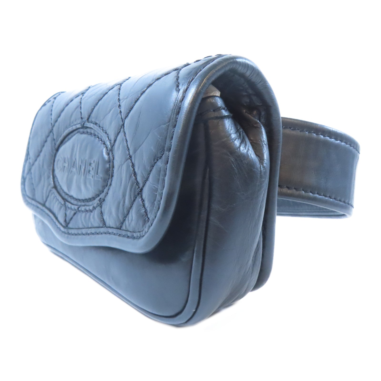 CHANEL 【激減優惠】菱格牛皮皮革Waist Bag銀扣腰包黑色