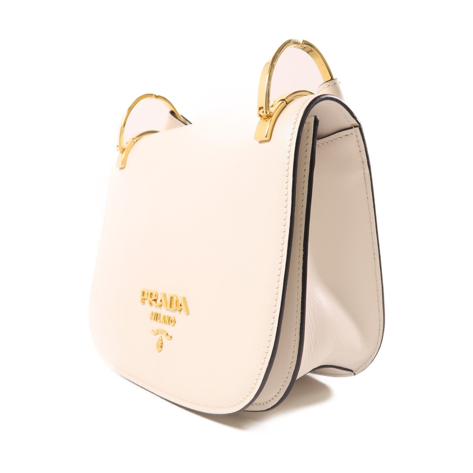 PRADA 牛皮皮革City金扣肩背袋白色