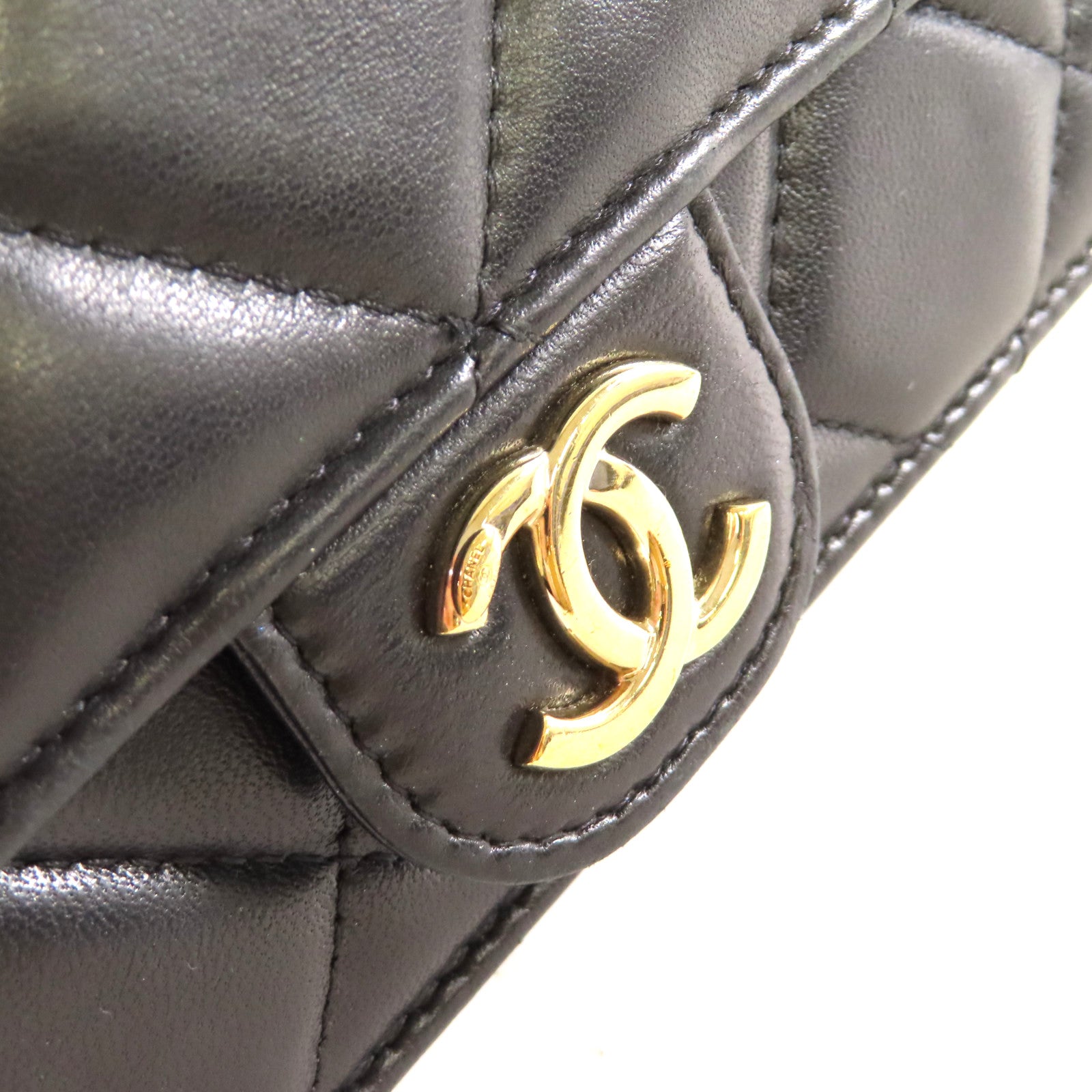CHANEL 菱格羊皮皮革WOC 2Way Chain Shoulder Bag金扣手挽肩背兩用袋黑色