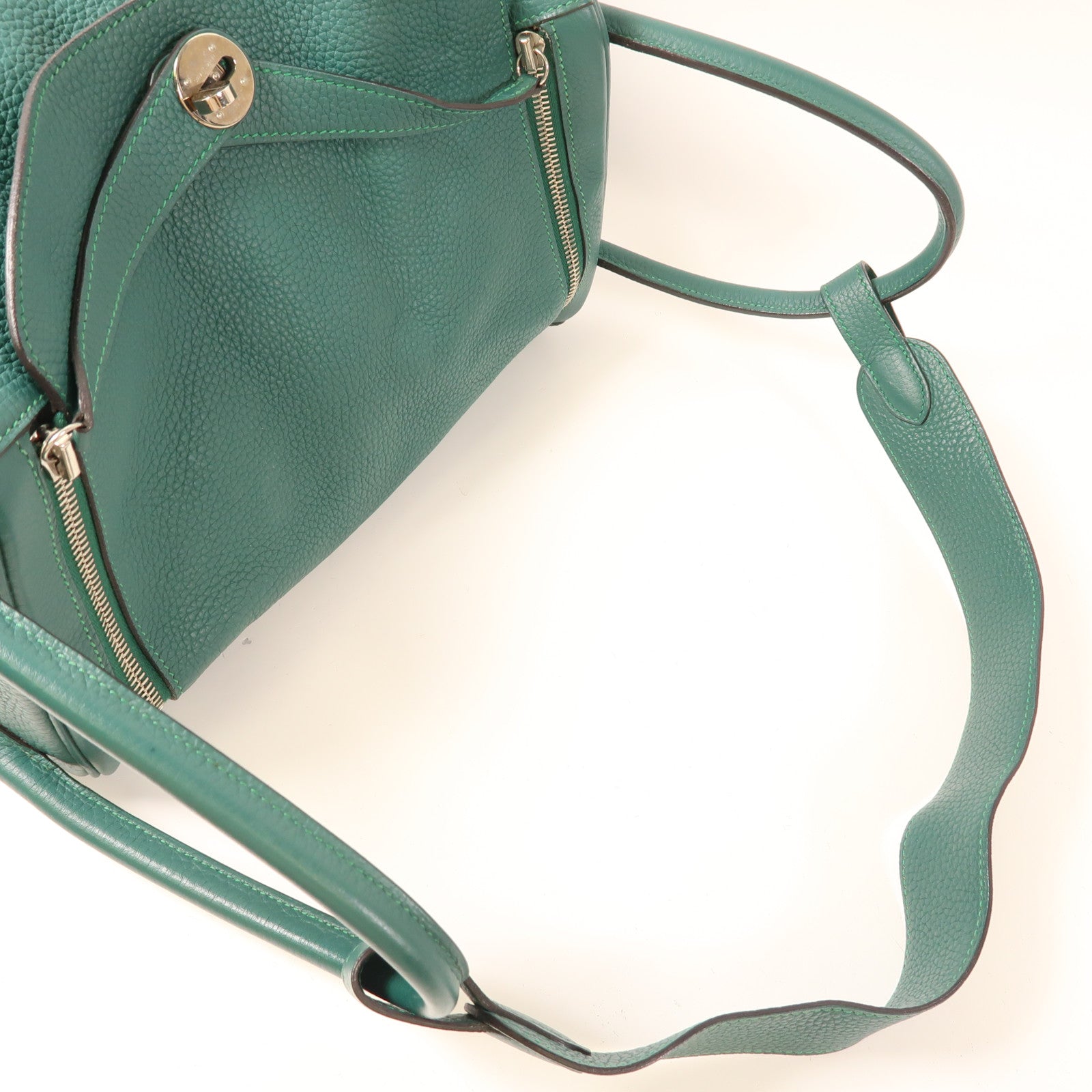 HERMES Clemence皮革Lindy 34銀扣手挽肩背兩用袋Menthe
