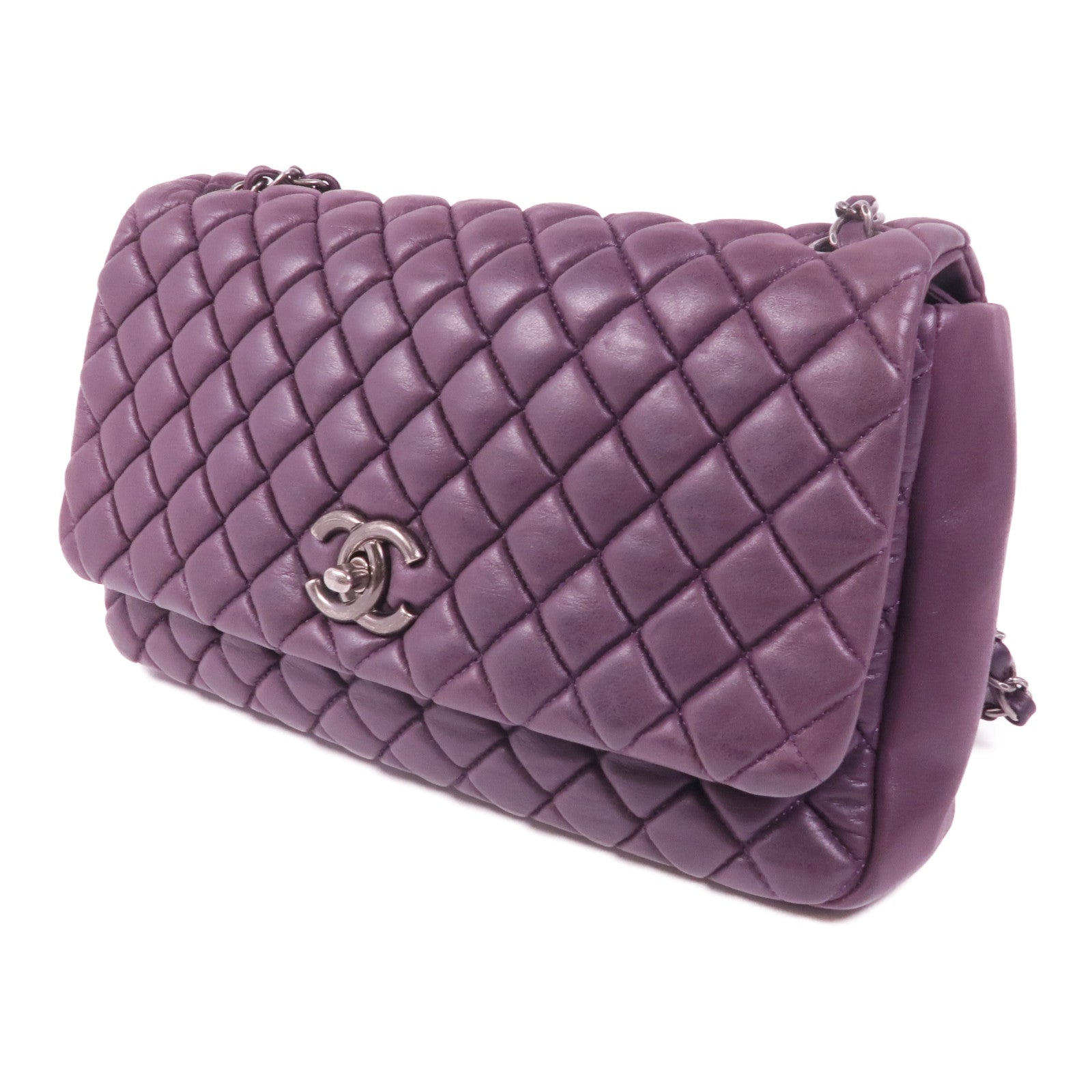 CHANEL 牛皮皮革Chain Shoulder銀扣鏈帶肩背袋