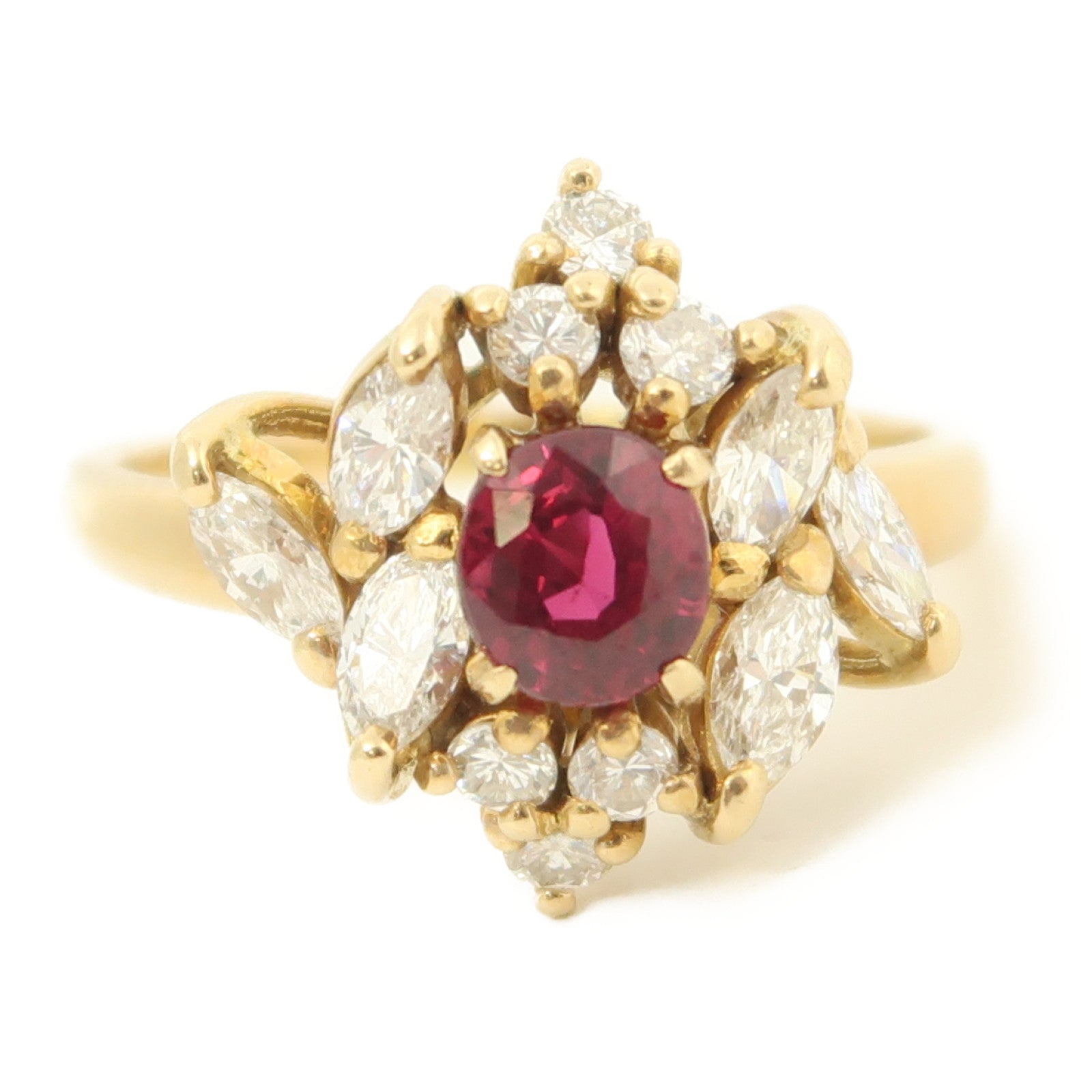 JEWELRY 18K黃金Ring 0.84ct紅寶石/0.8ct鑽石戒指銀色US#5.75