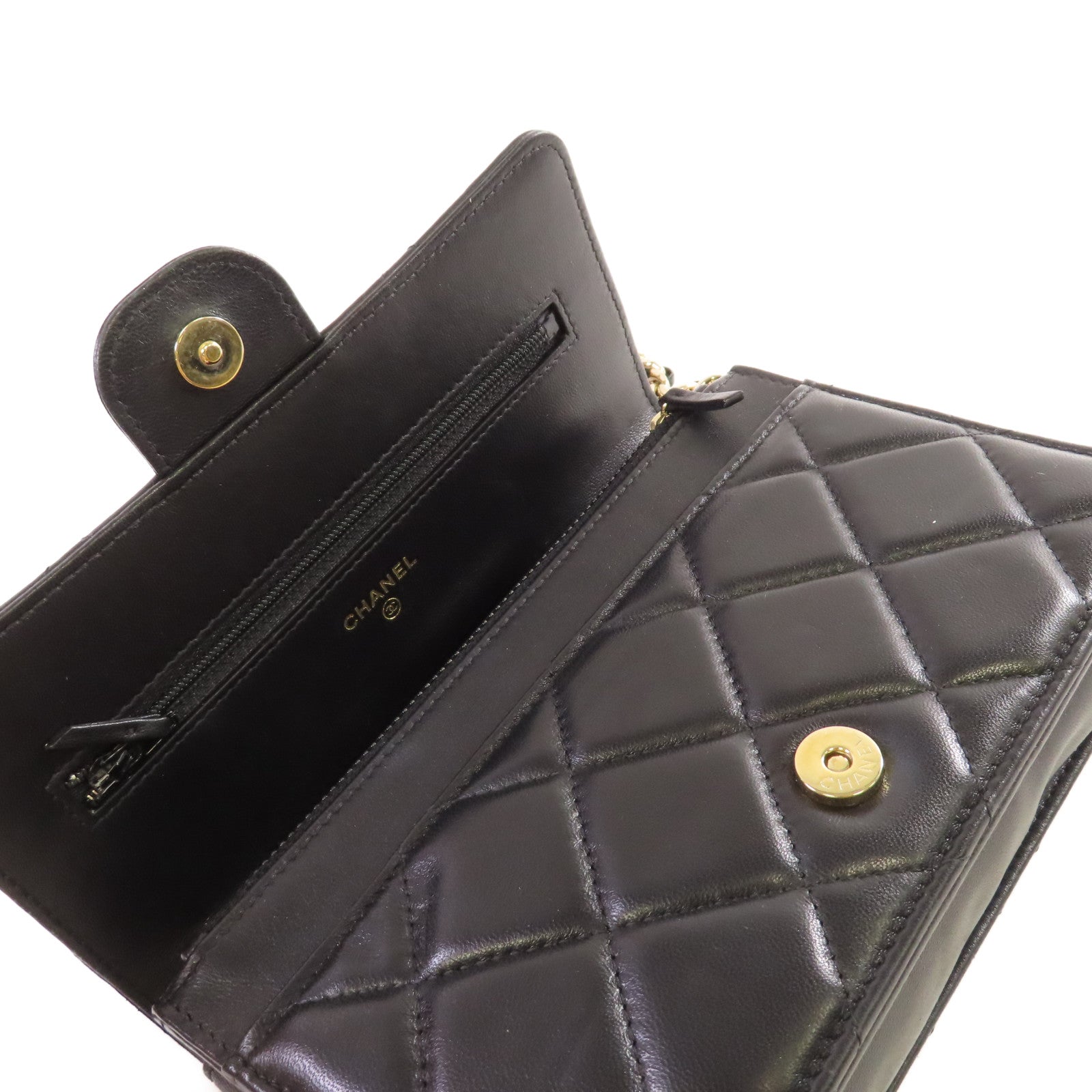 CHANEL 菱格羊皮皮革WOC 2Way Chain Shoulder Bag金扣手挽肩背兩用袋黑色