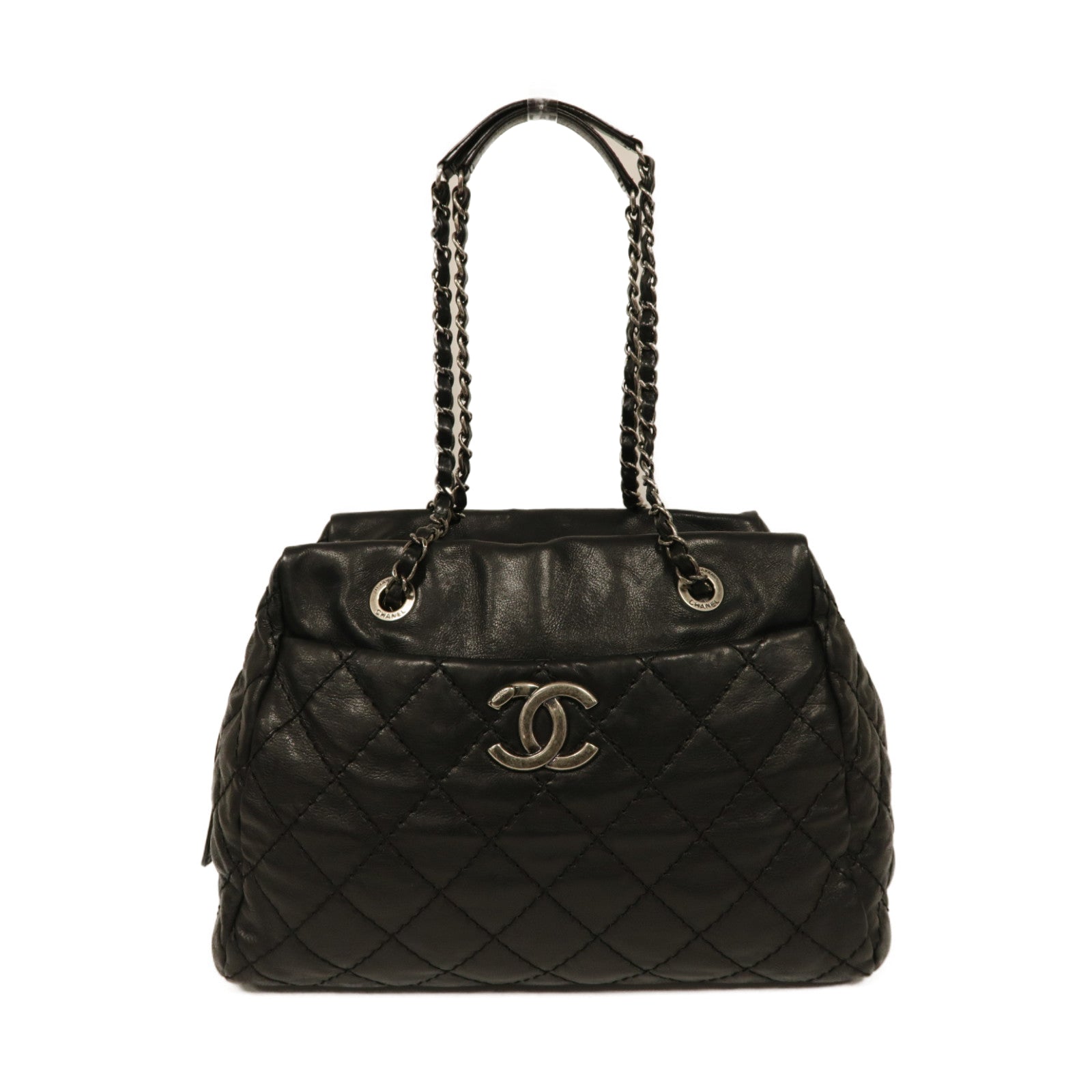 CHANEL 【激減優惠】菱格牛皮皮革Chain Shoulder Bag銀扣鏈帶肩背袋黒色
