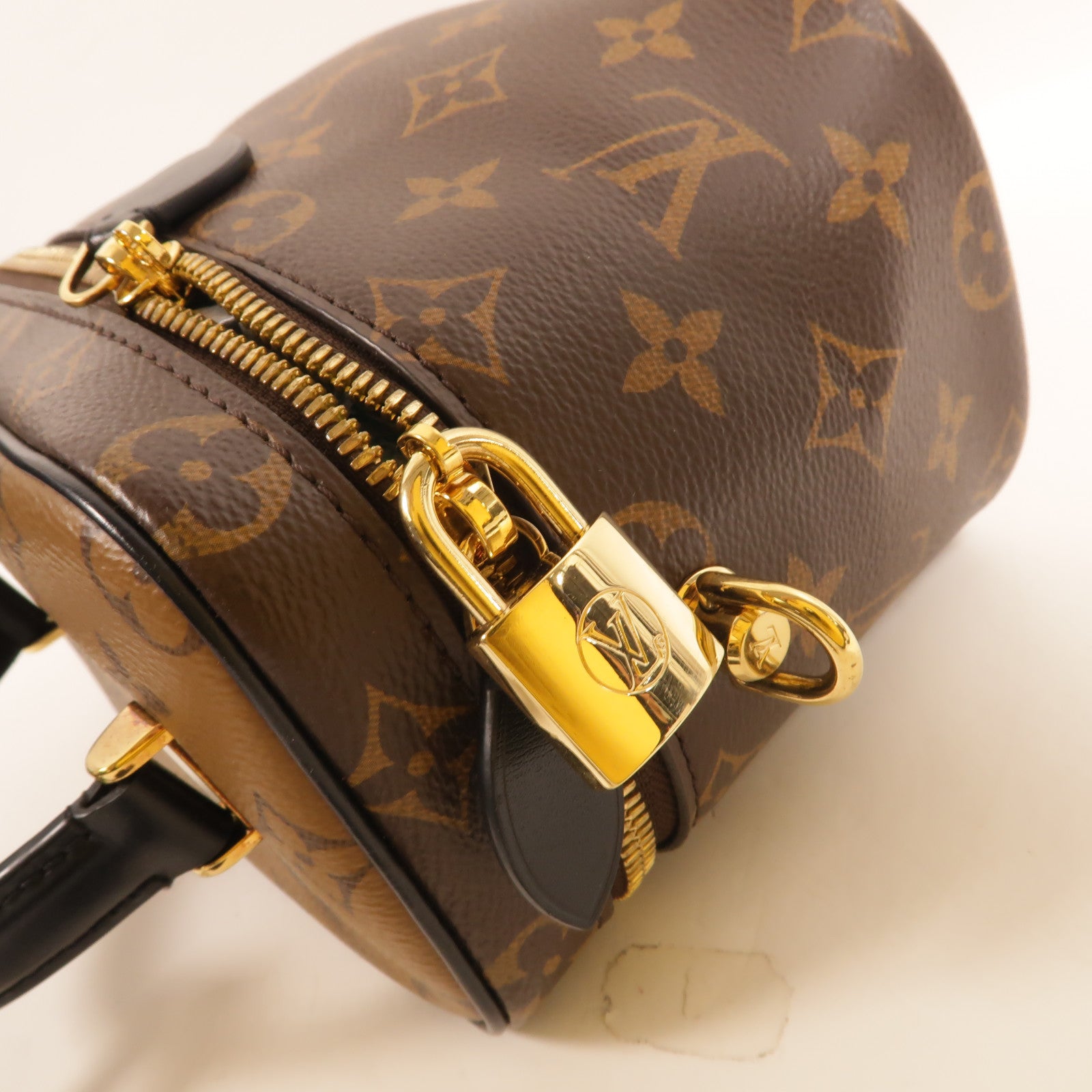 LOUIS VUITTON Monogram Reverse Vanity PM金扣手挽肩背兩用袋棕色