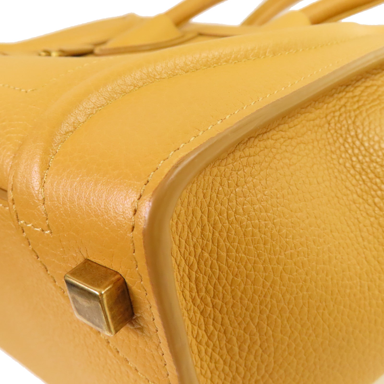 CELINE 牛皮皮革Micro Luggage Handbag金扣手挽袋芥末色