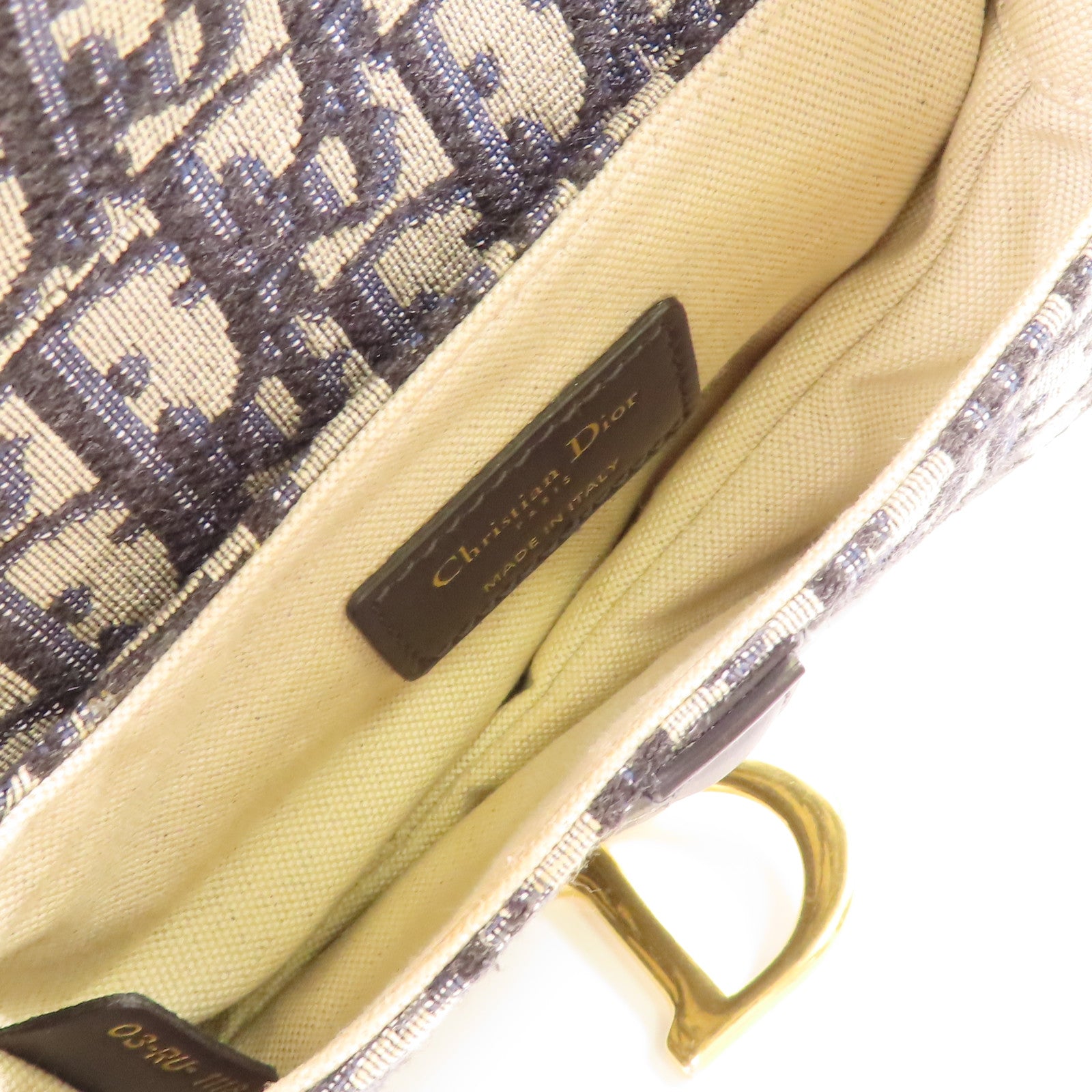 Dior CD GHW Mini Saddle Handbag Canvas Navy/Beige