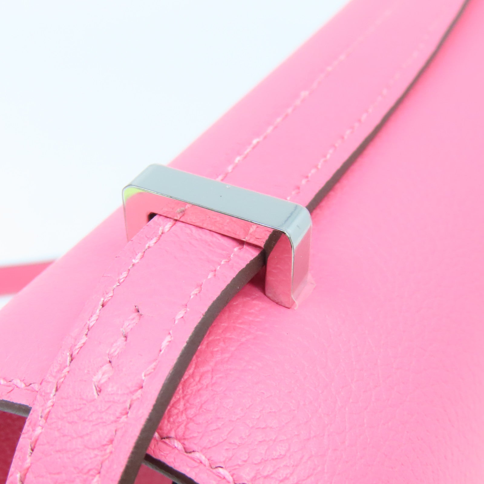 HERMES Evercolor皮革Constance Mini銀扣肩背袋Rose Azalee粉紅色