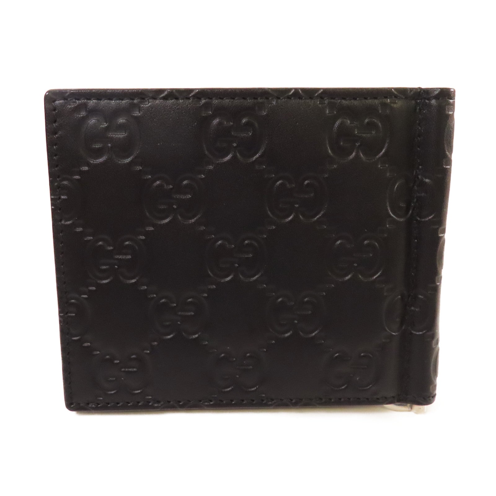 GUCCI 牛皮皮革Money Clip銀扣鈔票夾黑色