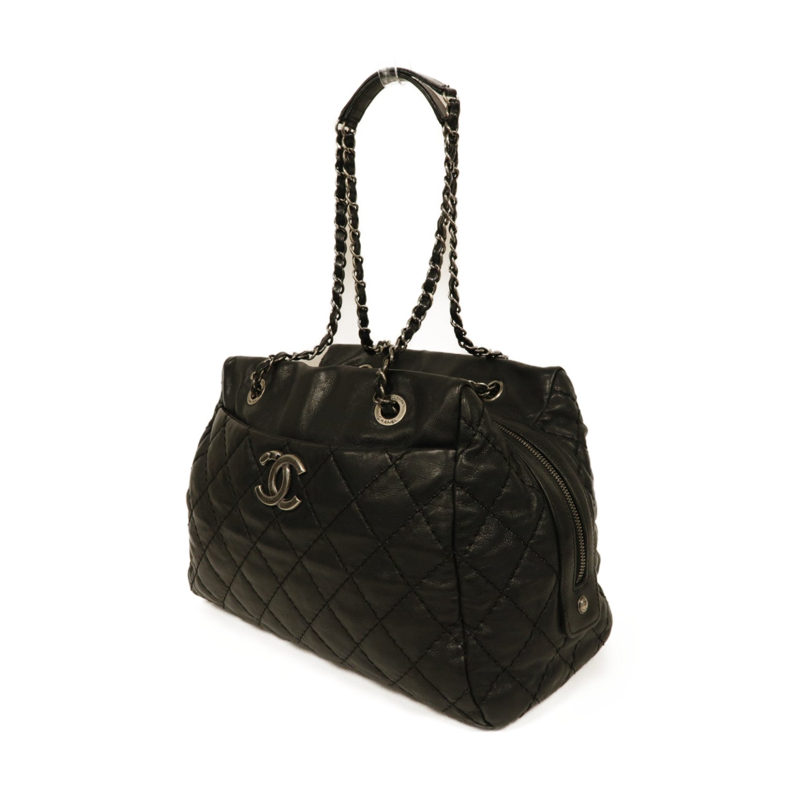 CHANEL 【激減優惠】菱格牛皮皮革Chain Shoulder Bag銀扣鏈帶肩背袋黒色