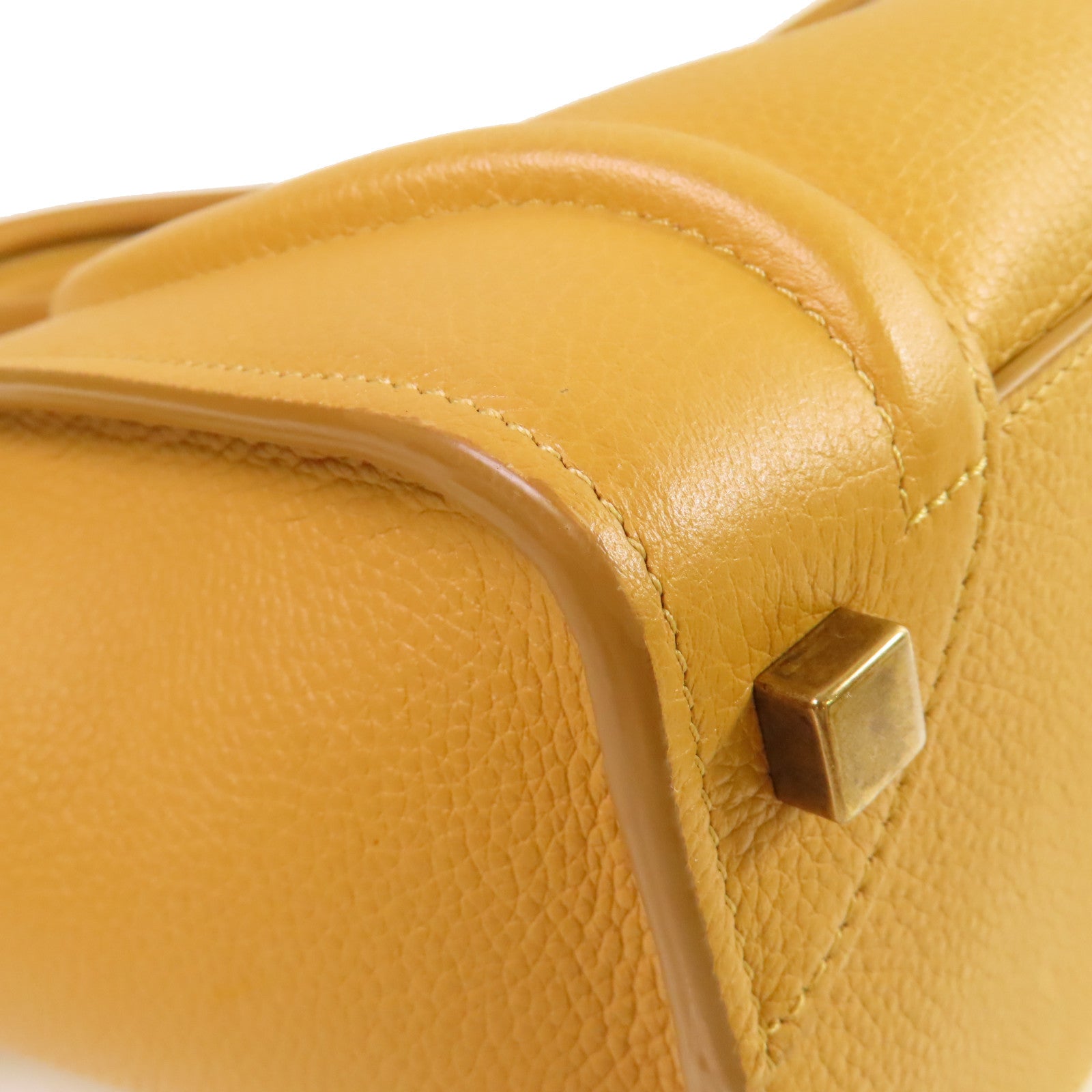 CELINE 牛皮皮革Micro Luggage Handbag金扣手挽袋芥末色