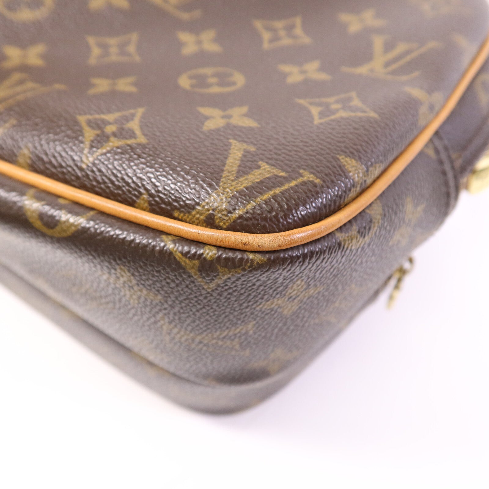 LOUIS VUITTON Monogram Reporter PM金扣肩背袋棕色