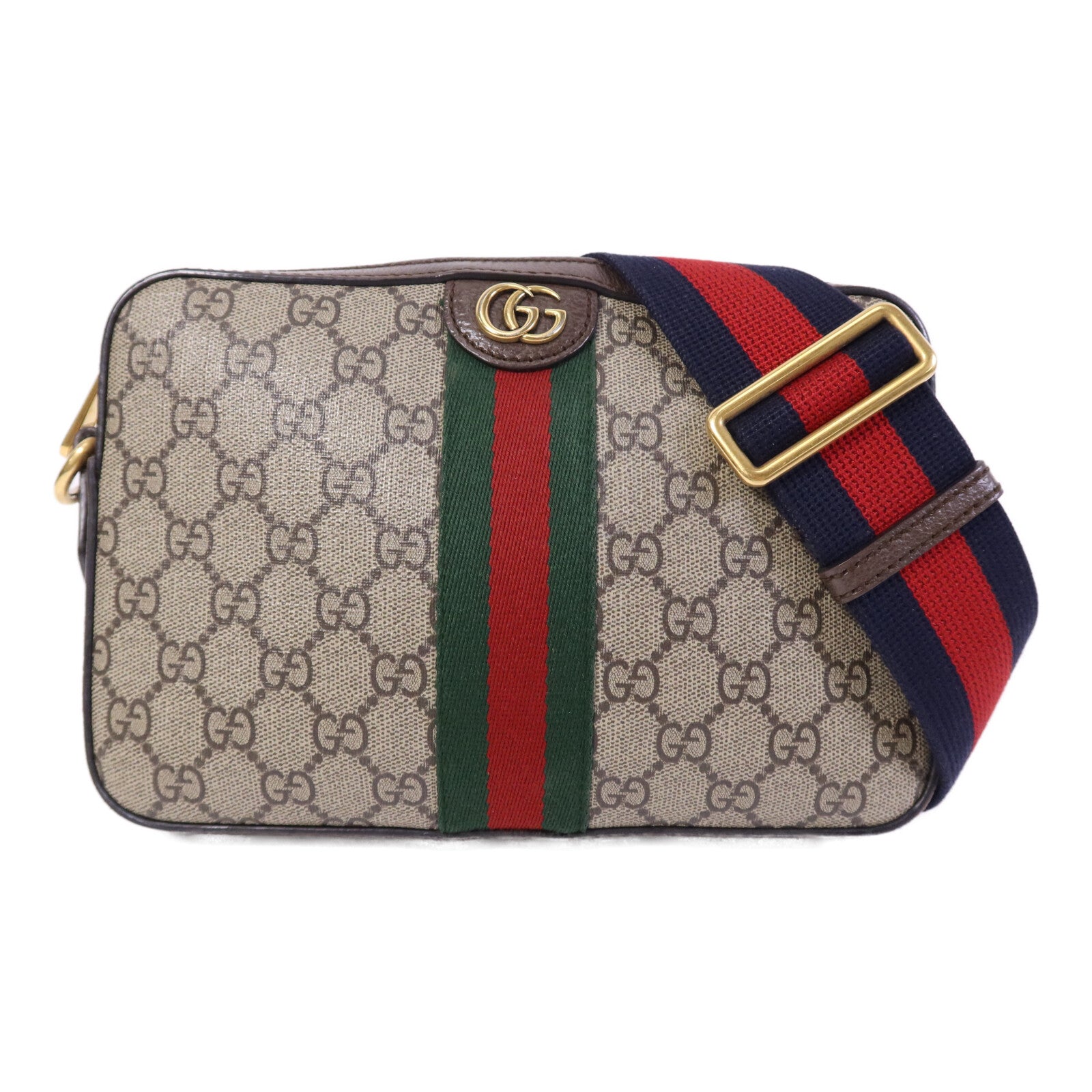 GUCCI 塗層帆布GG Supreme Wristlet Crossbody Bag金扣肩背袋