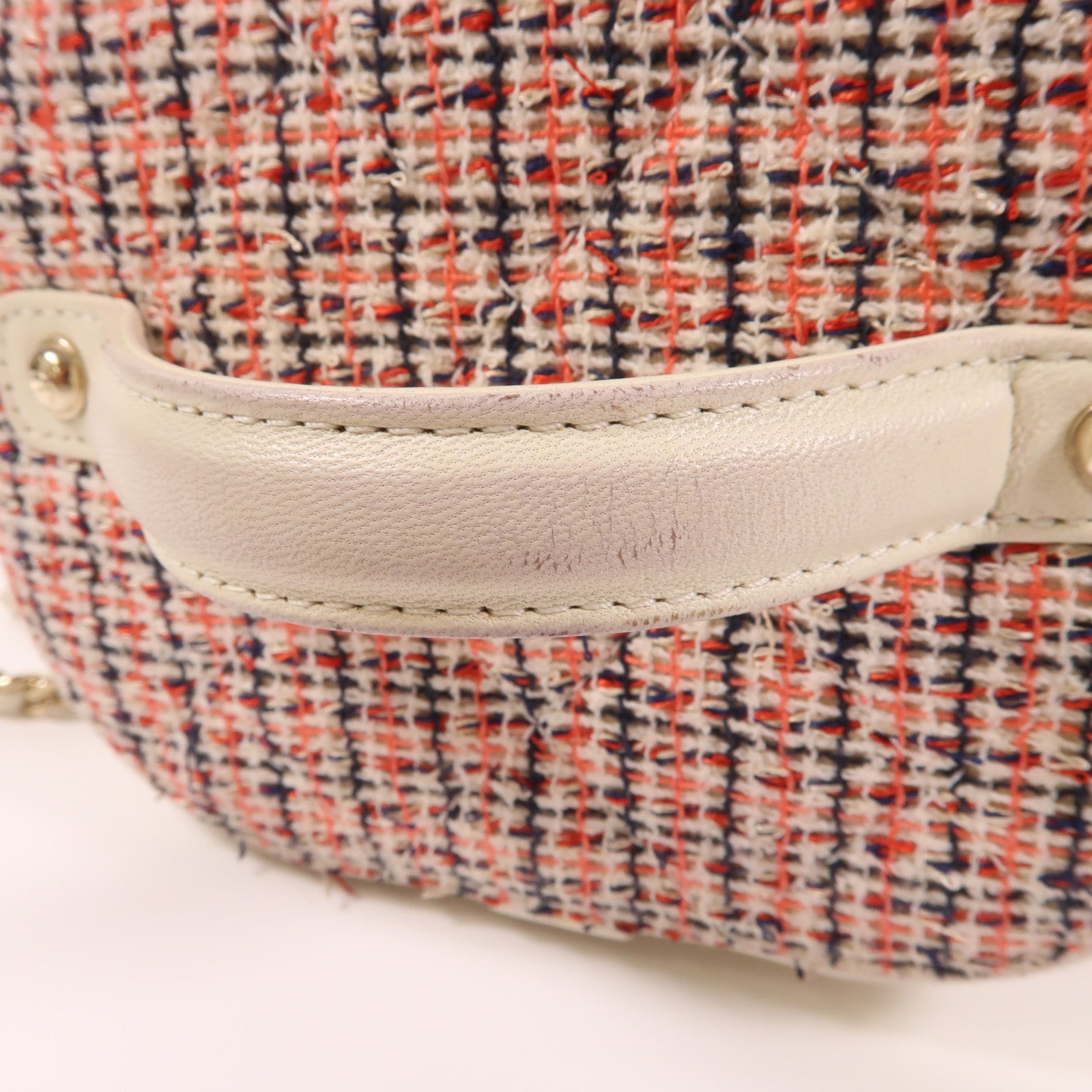 CHANEL Tweed/皮革Chain Shoulder金扣鏈帶手挽肩背兩用袋