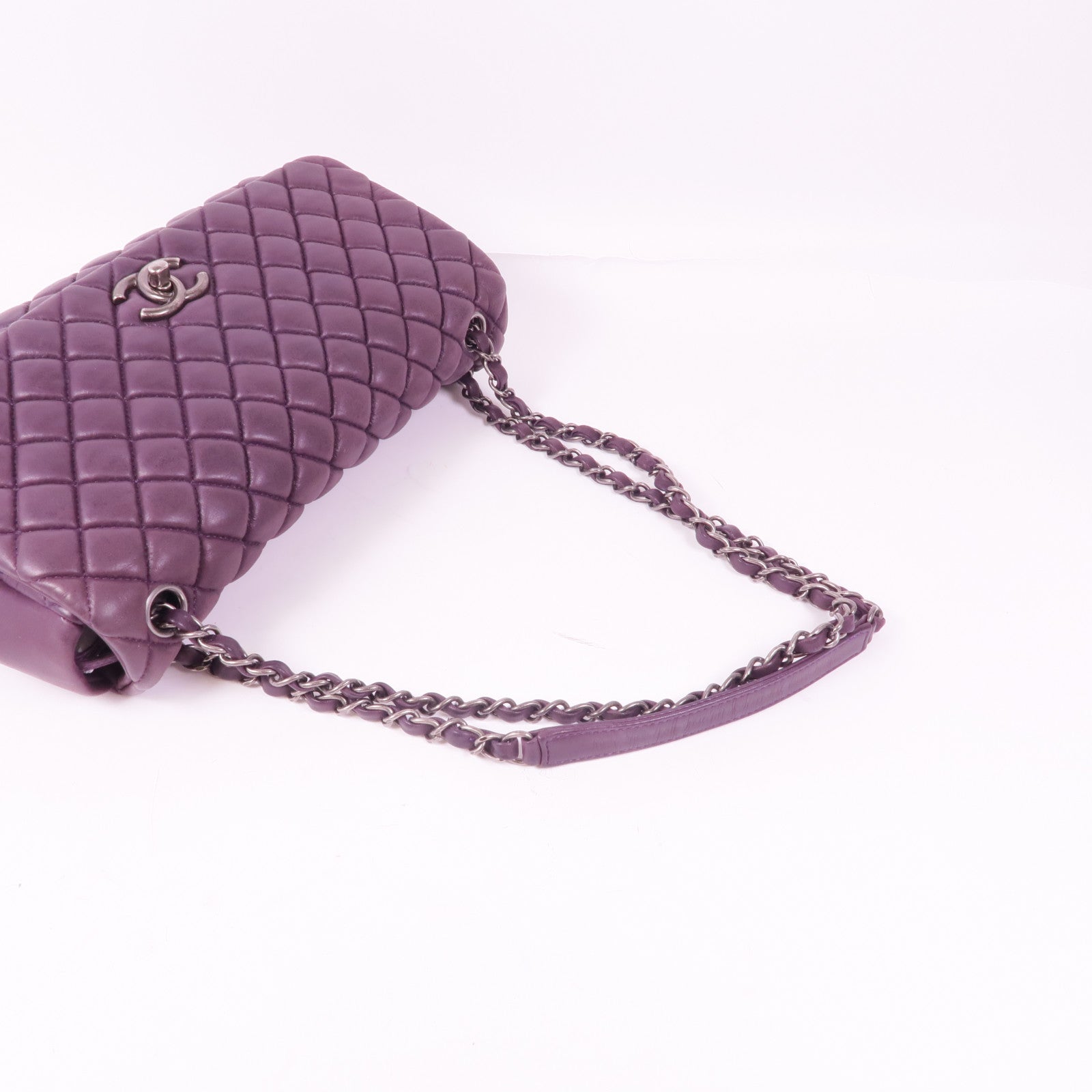 CHANEL 牛皮皮革Chain Shoulder銀扣鏈帶肩背袋