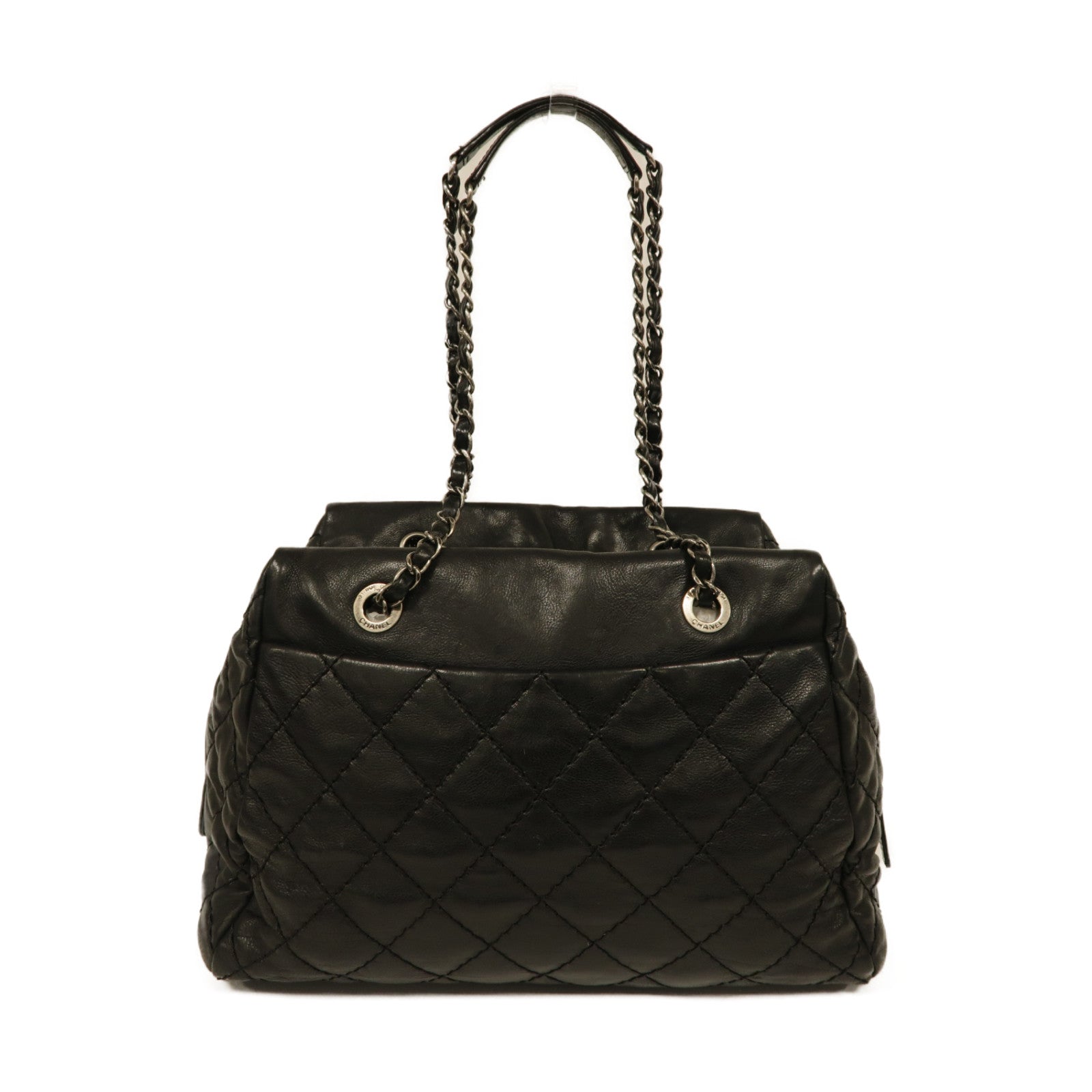 CHANEL 【激減優惠】菱格牛皮皮革Chain Shoulder Bag銀扣鏈帶肩背袋黒色
