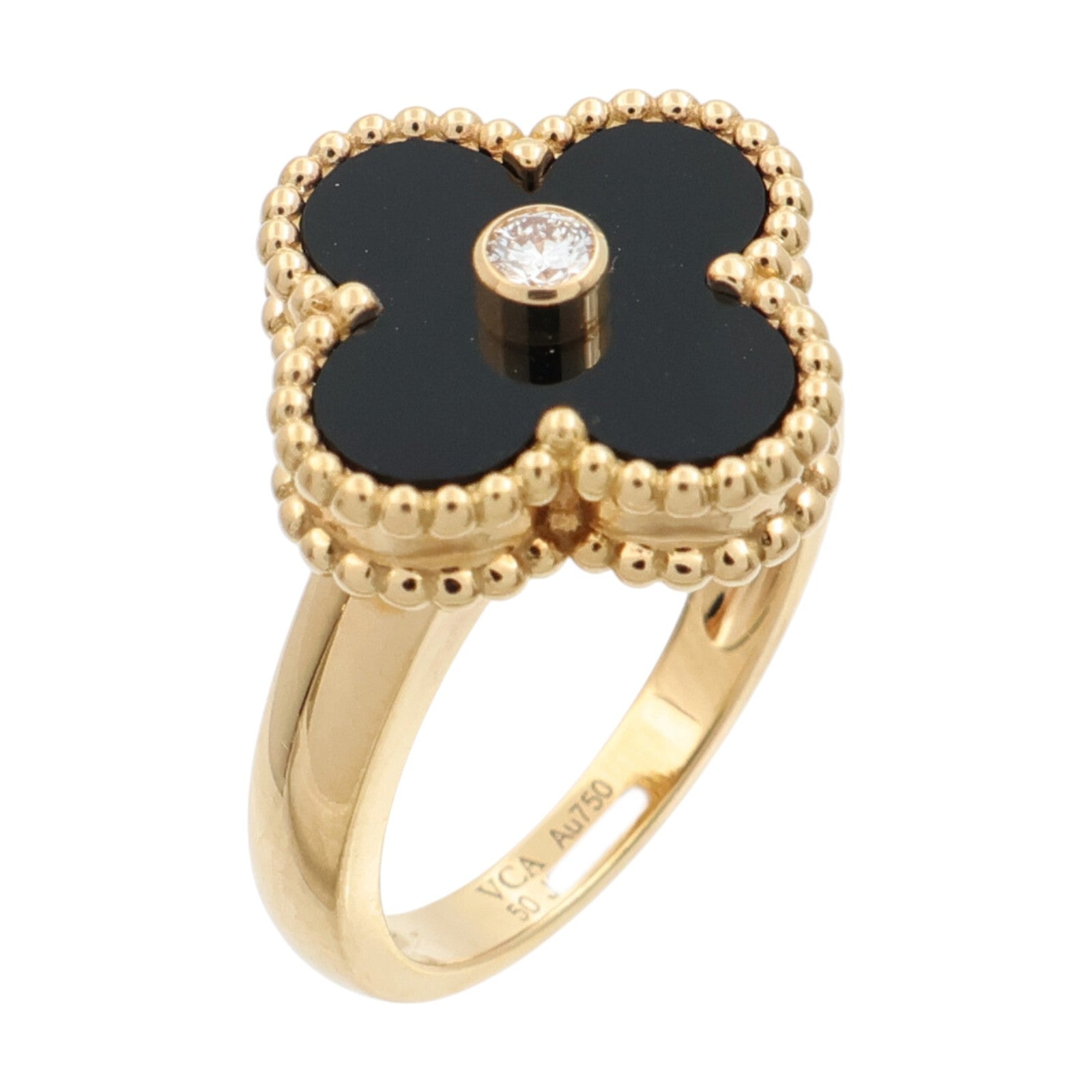 Van Cleef & Arpels 18K黃金/縞瑪瑙Vintage Alhambra Ring鑽石戒指
