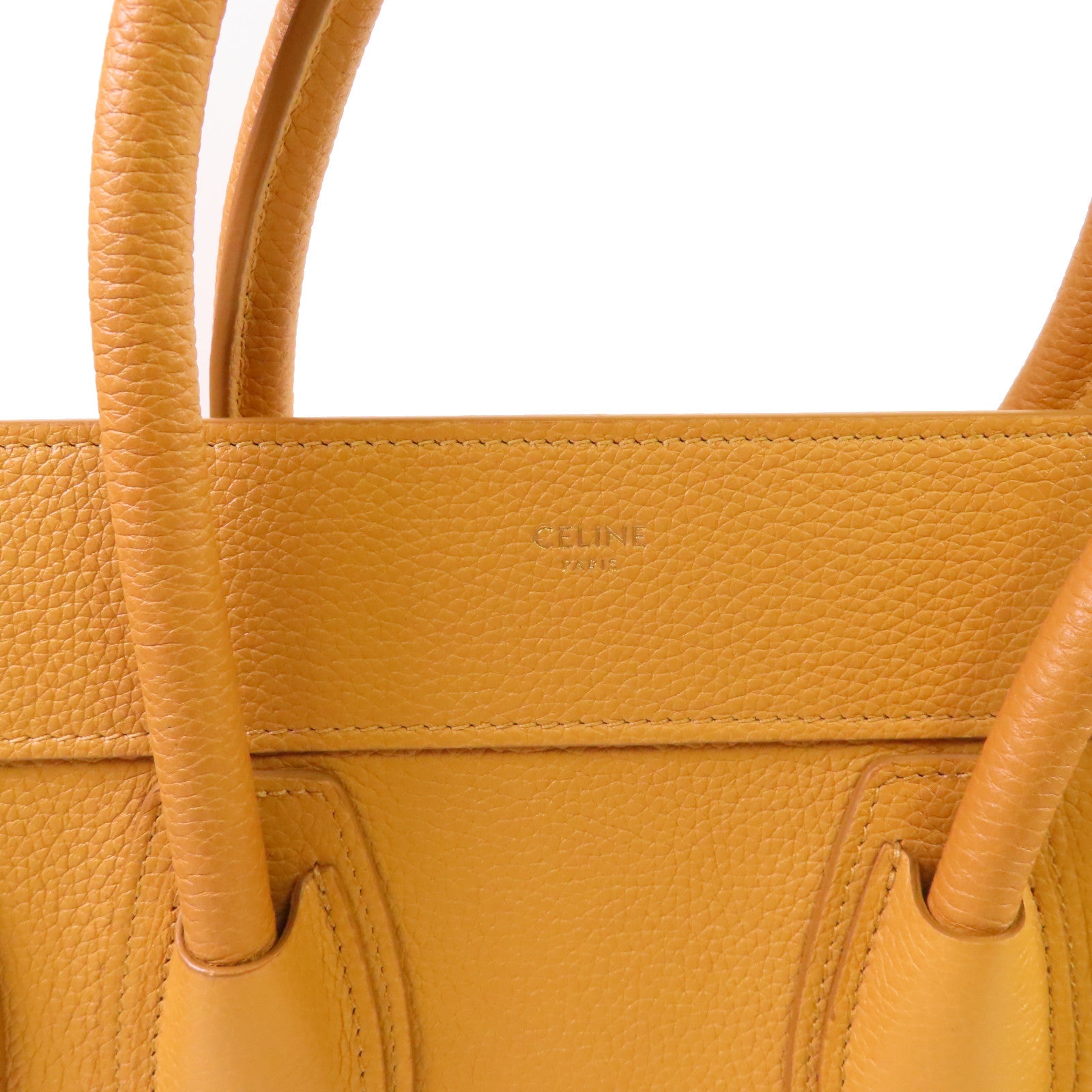 CELINE 牛皮皮革Micro Luggage Handbag金扣手挽袋芥末色