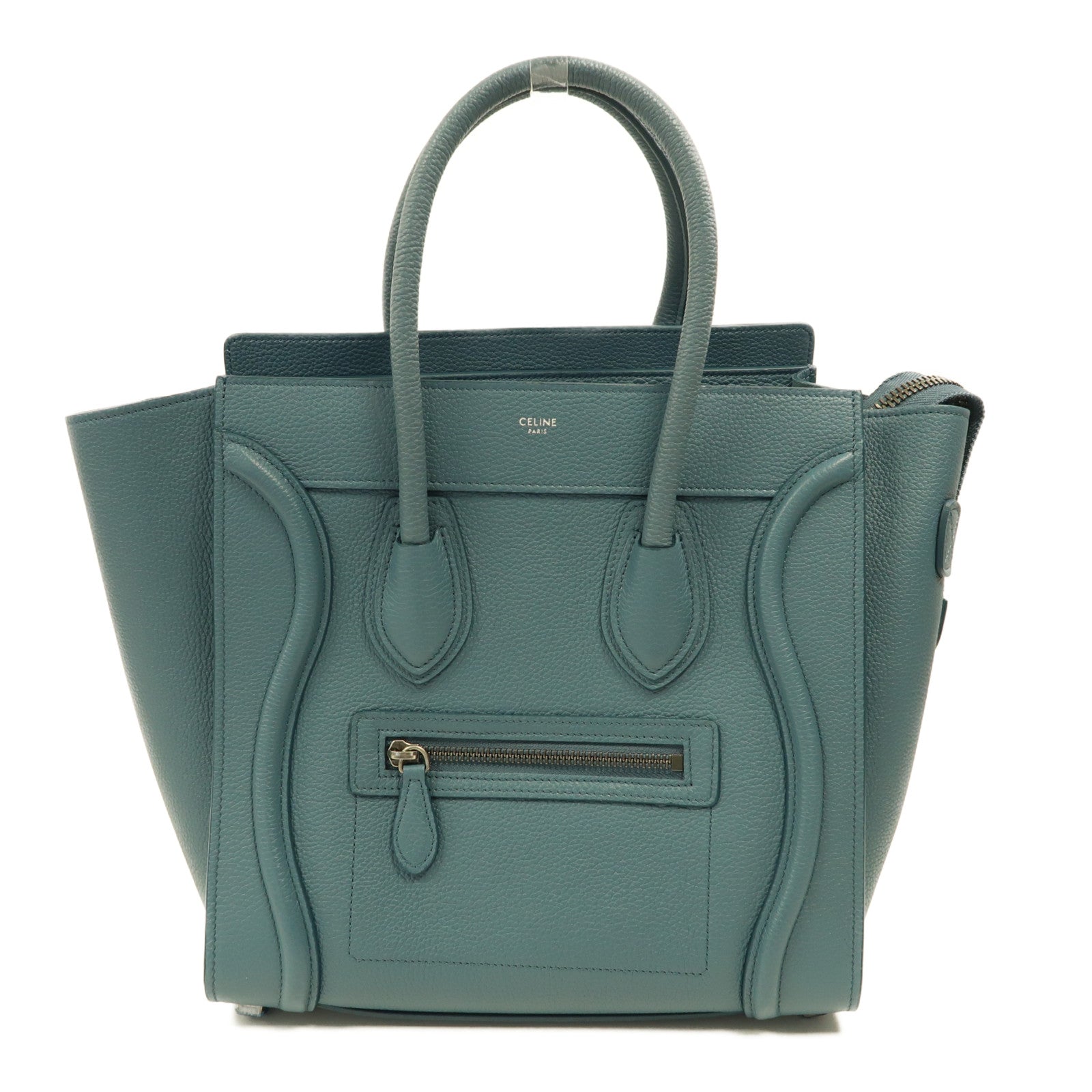 CELINE 牛皮皮革Luggage銀扣手挽袋藍色