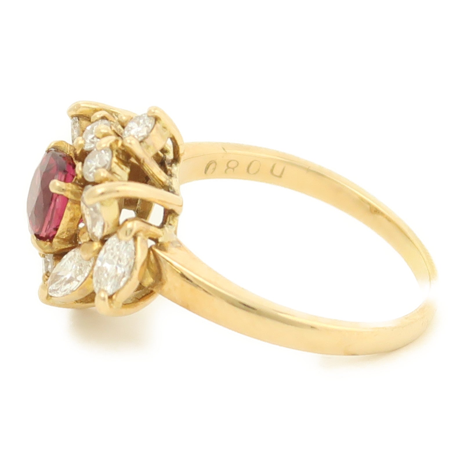 JEWELRY 18K黃金Ring 0.84ct紅寶石/0.8ct鑽石戒指銀色US#5.75
