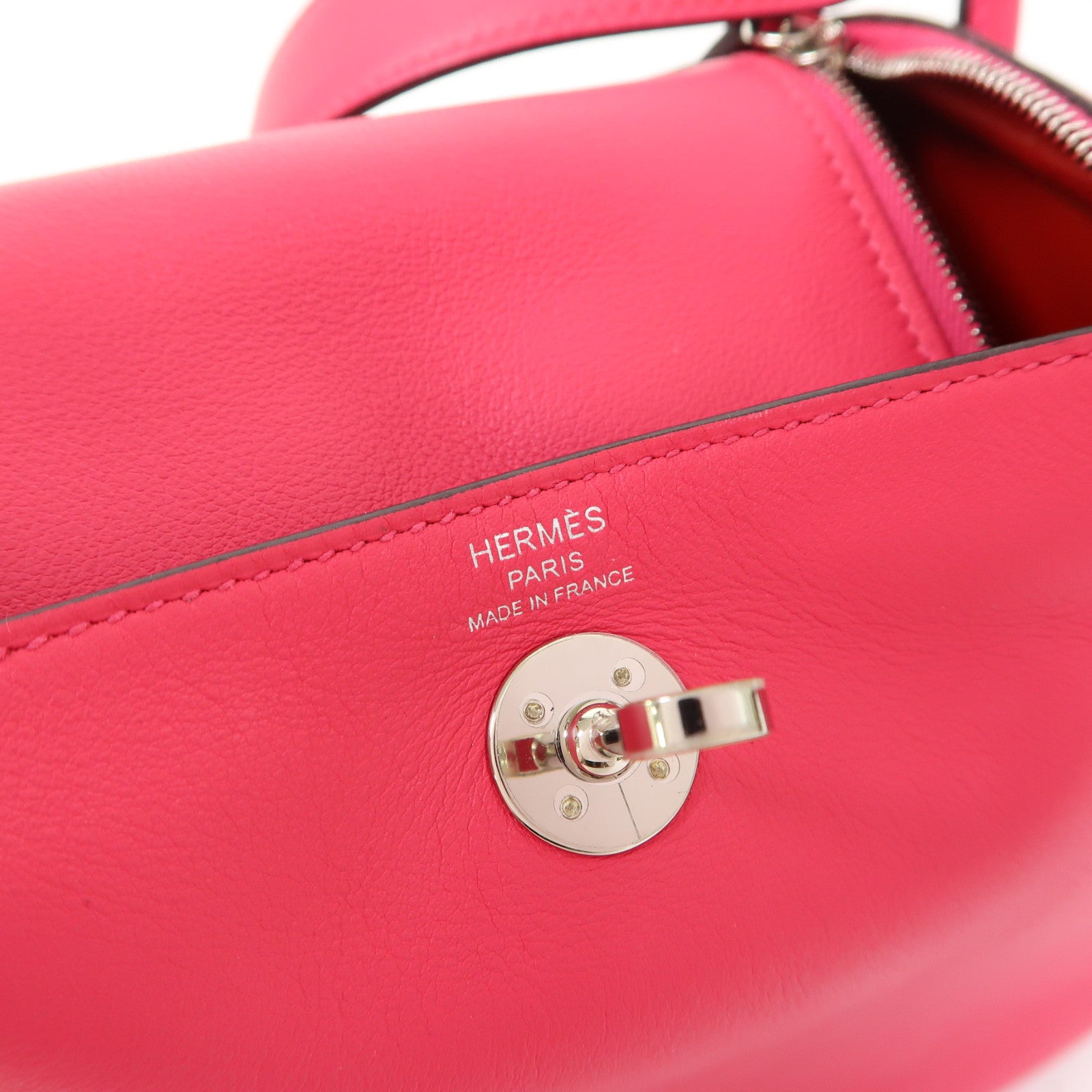 HERMES Swift皮革Mini Lindy銀扣肩背袋粉紅色