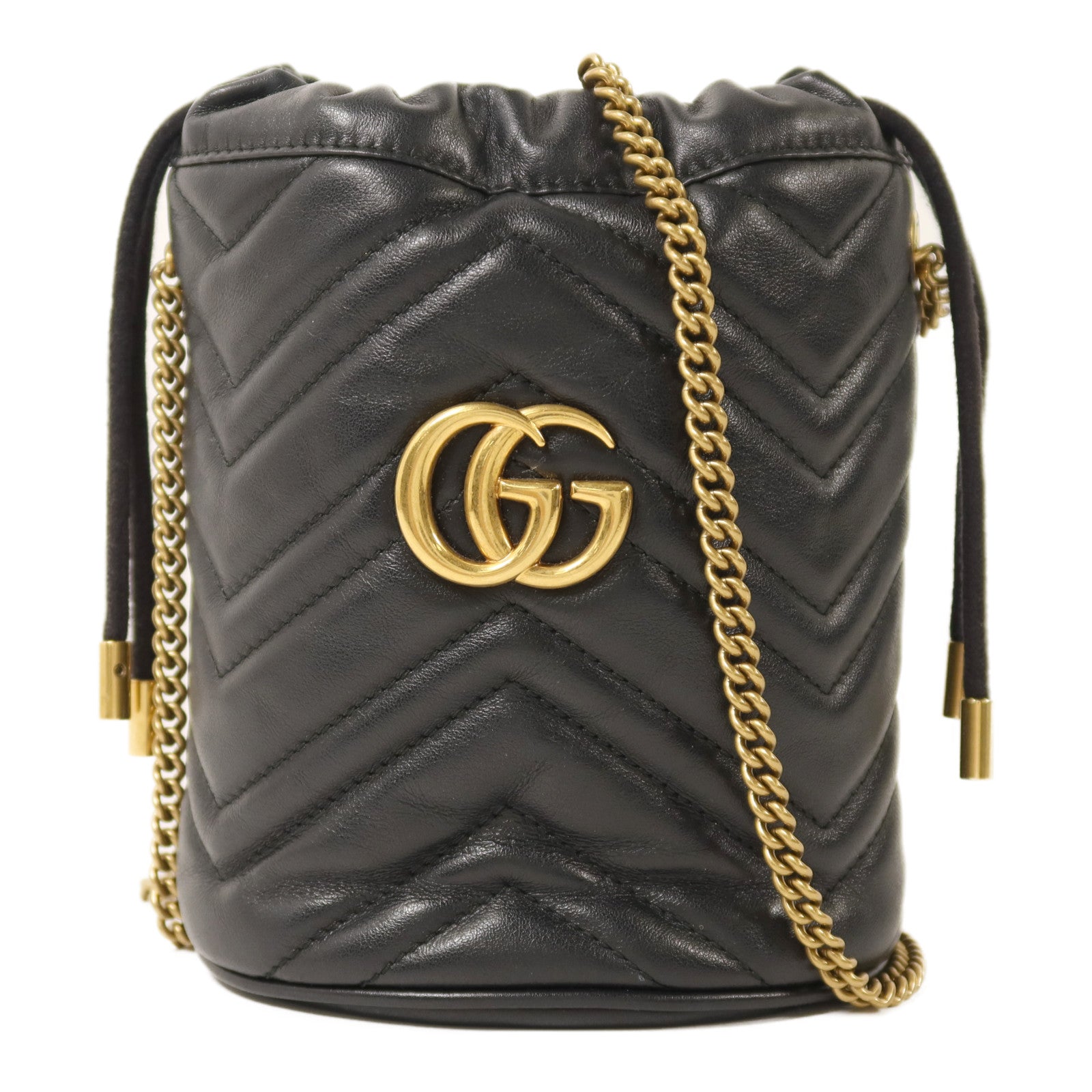 GUCCI 【激減優惠】牛皮皮革GG Marmont Bucket金扣鏈帶肩背袋