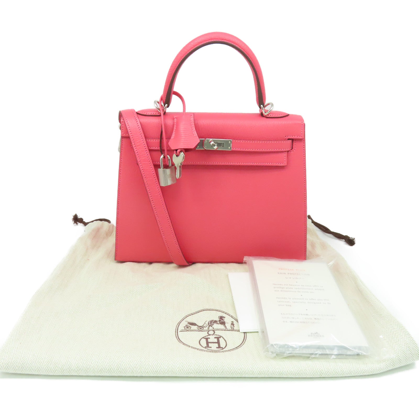 HERMES **【激減優惠】Chevre皮革Kelly 25 2Way Handbag銀扣手挽肩背兩用袋 Rose Lipstick/玫瑰潤唇膏色