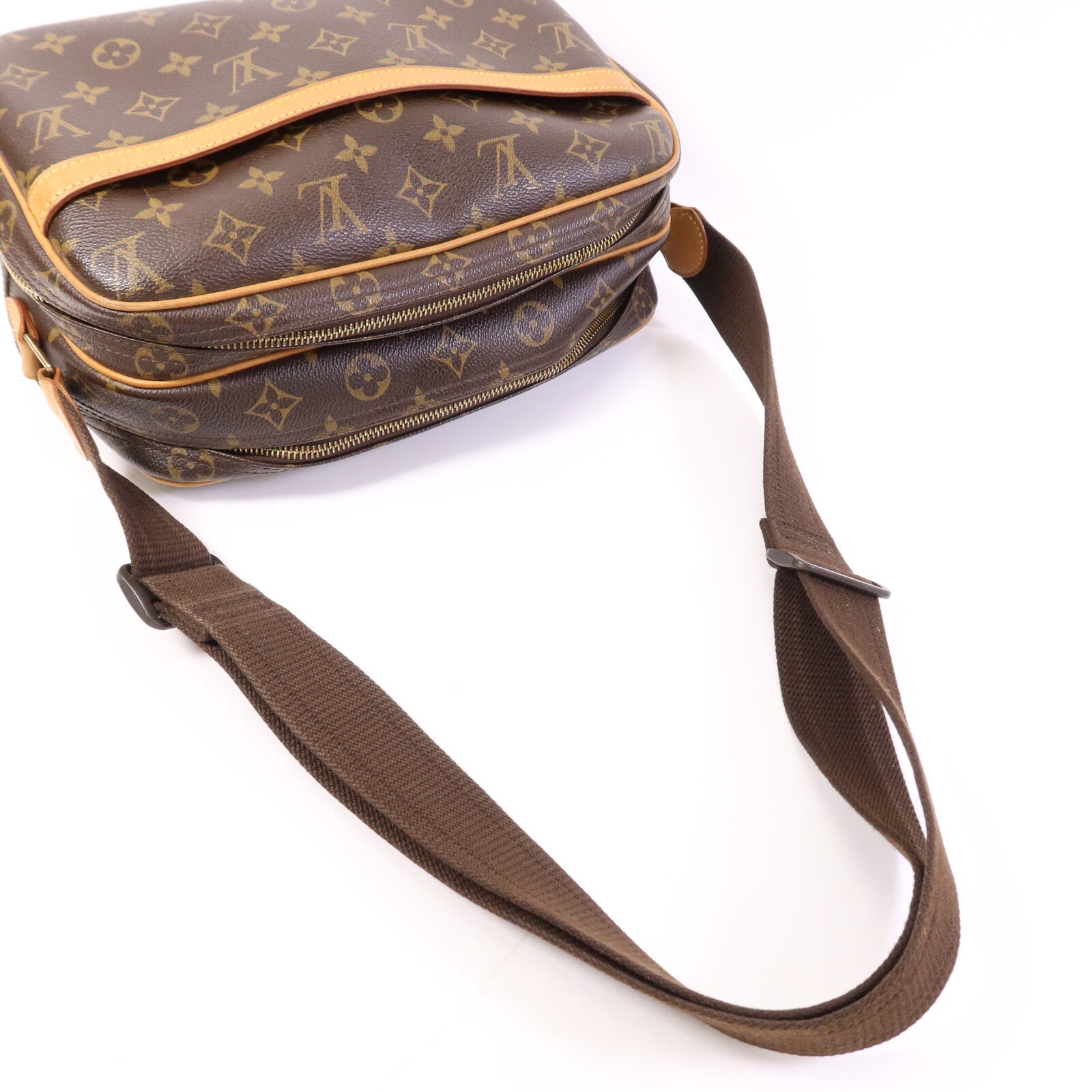 LOUIS VUITTON Monogram Reporter PM金扣肩背袋棕色
