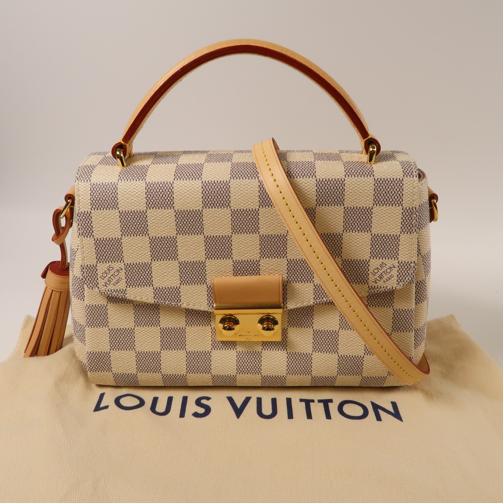 LOUIS VUITTON Damier Azur Croisette 2 Way Shoulder Bag金扣手挽肩背兩用袋白色